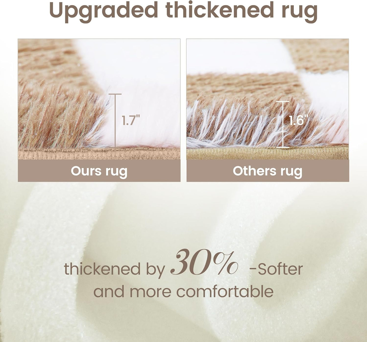 Super Soft Rug for Bedroom, 5x7 Ft Beige and White Area Rug Classic Checkered Shaggy Anti-Skid High Pile Soft Fluffy Rug Fuzzy Carpet for Living Room Bedroom Kids Room Nursery, Dorm Home Decor