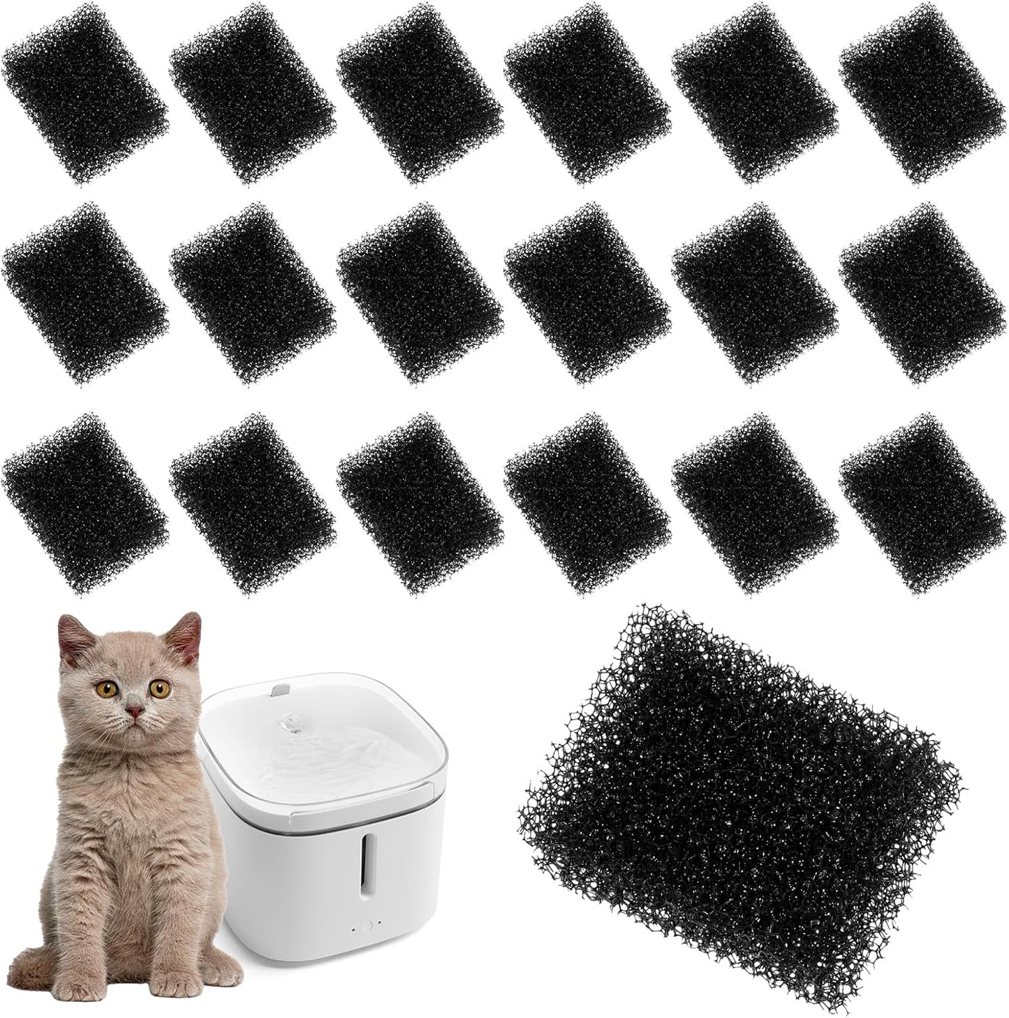 cobee 30 Pcs Pet Fountain Replacement Filter, Black Replaced Foam Filters 4 * 3 * 1cm Filter Sponge, Square Small Sponge Filters Compatible with Wireless Pump Pet Water Fountain for Cat and Dog