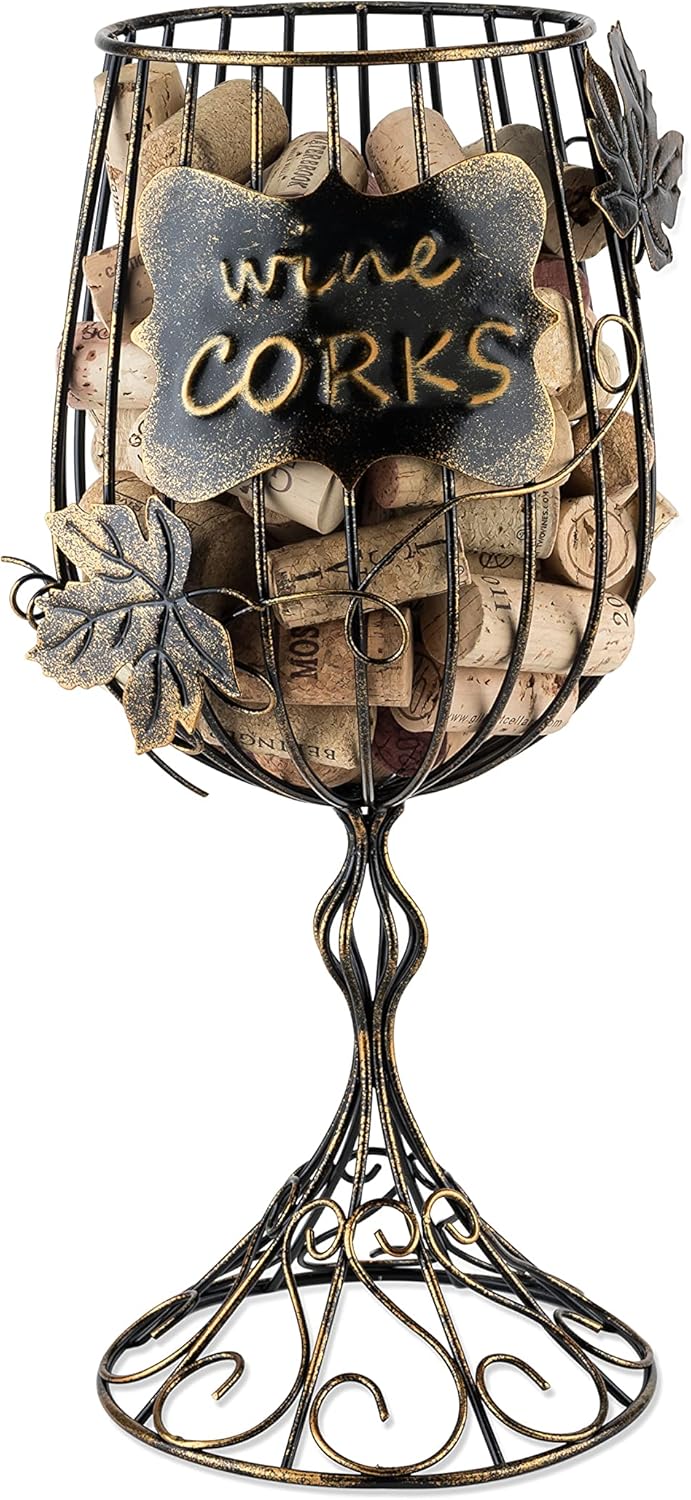 True Wine Glass Cork Holder, Decorative Wine Cork Storage and Decor, Set of 1, Rustic Bronze Finish