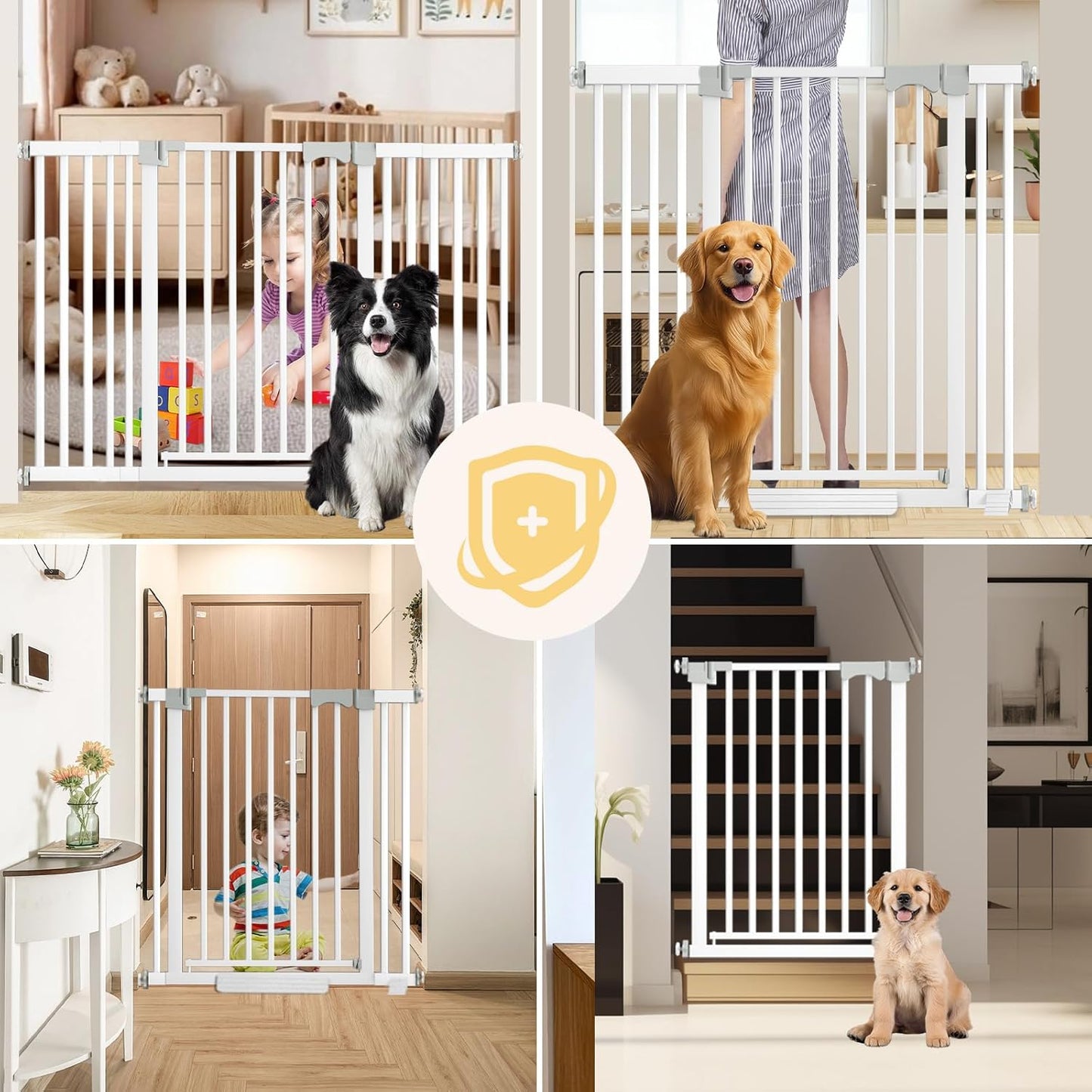 30"-62.5" Extra Wide Baby Gate for Doorways/Hallways,Pressure-Mounted Dog Gate Indoor for Stairs, Auto Close Pet Door for Child/pet Proof Safety, No Need Drilling, White