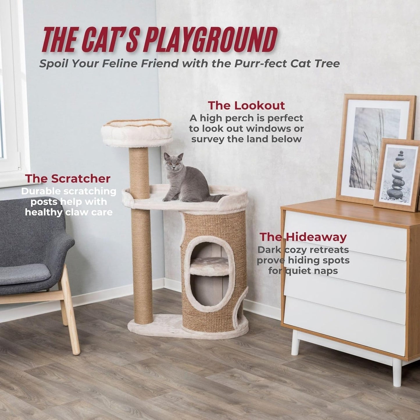 Trixie Falco 46-in Cat Tower, Sisal Scratching Posts, 2-Story Cat Condo, Plush Platforms, Removable Bed, Brown, 117 cm