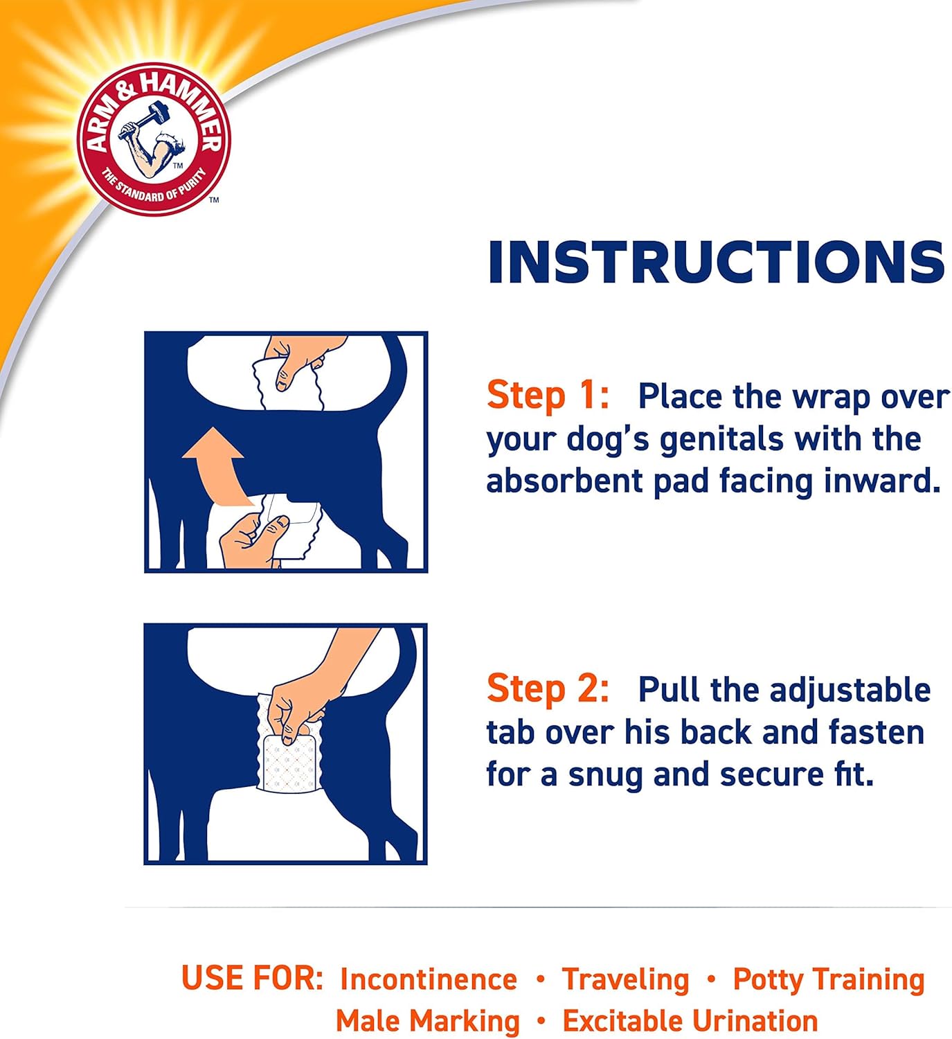 Arm & Hammer Small Male Dog Wraps, Disposable Belly Band Diapers with Baking Soda Odor Control, Super Absorbent Leak Resistant Design for Marking and Incontinence, 12-19 Inch Waist, 12 Count
