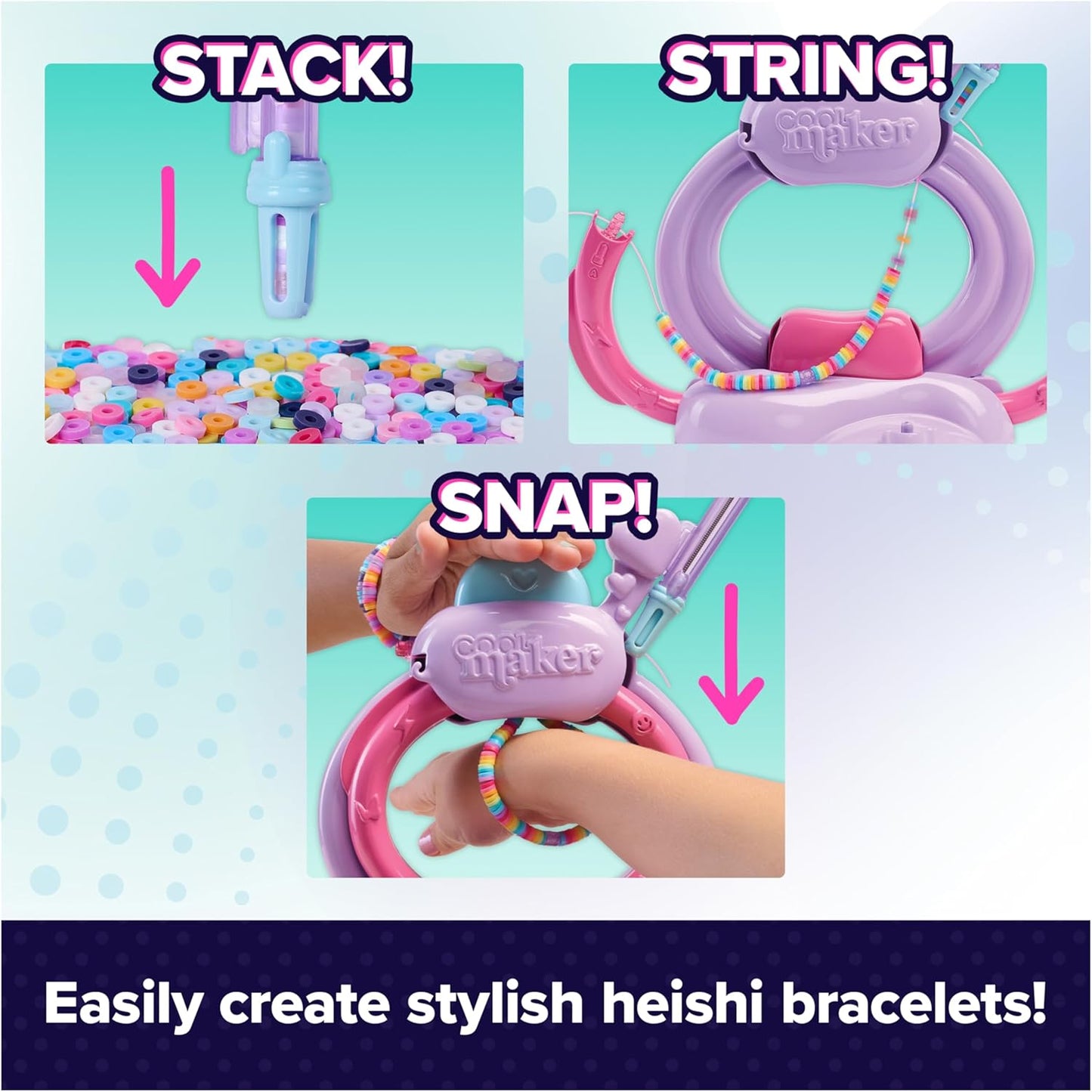 Cool Maker, Stack’d Heishi Studio Bracelet Making Kit with Easy Beading Pen & Over 1200 Beads for Bracelets, Makes 15, Arts and Crafts Kids Toys for Girls Ages 7 and up