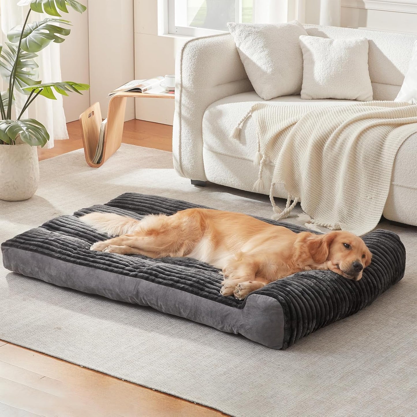 Dog Beds for Large Dogs Breeds,Sofa Dog Bed with Pillow for Crate Kennel, Super Soft Pet Bed for Support Bolster, Comfortable Pet Couch Bed & Non-Slip Bottom