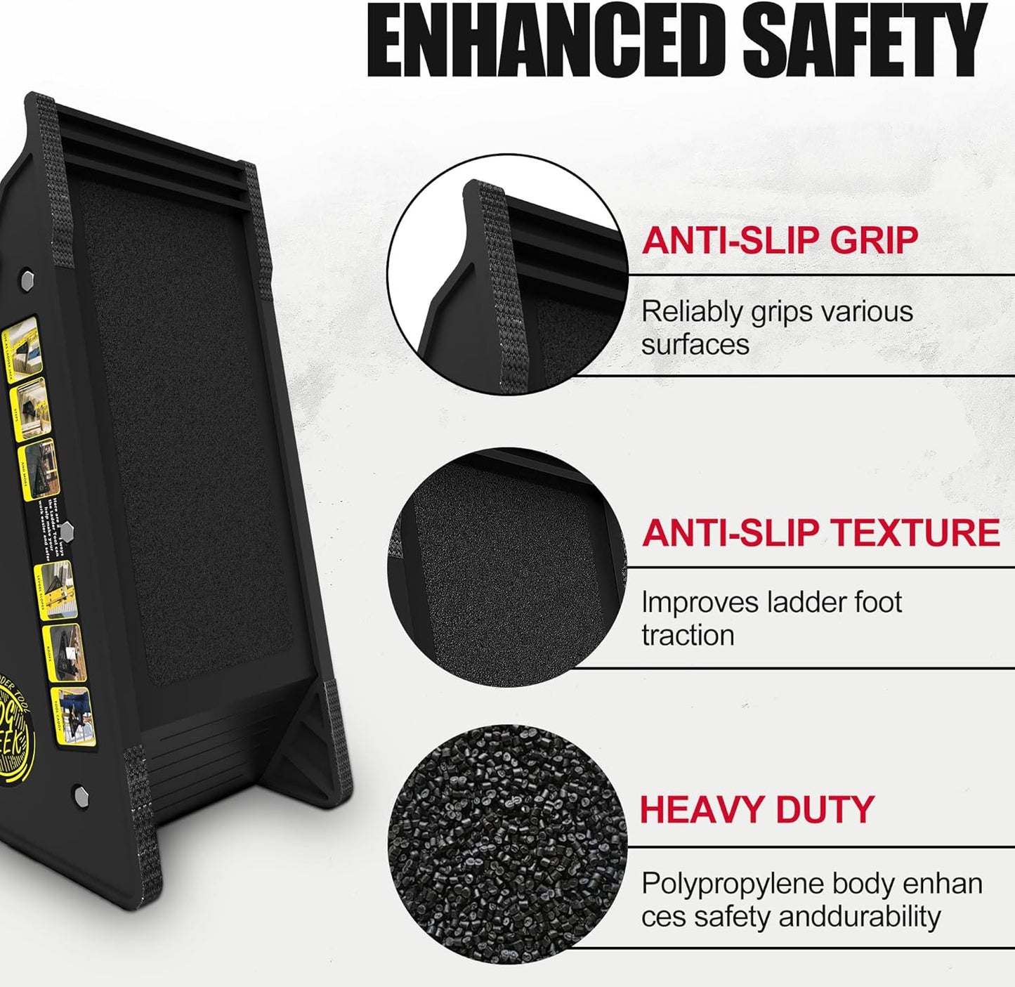 Stable Platform Ladder Leveler - Ladder Levelers for Extension Ladders with Storage for Uneven Surfaces (Regular Black)