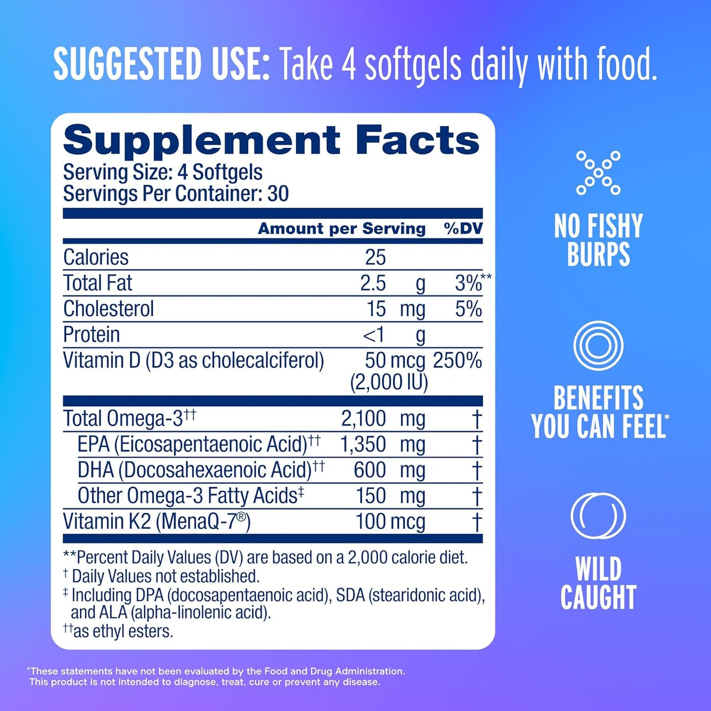 Oceanblue Professional Omega-3 2100 with Vitamin K2 and Vitamin D3-60 Count - Triple Strength Burpless Fish Oil Omega-3 Supplement with EPA, DHA & DPA - Wild Caught - Orange Flavor, 30 Servings