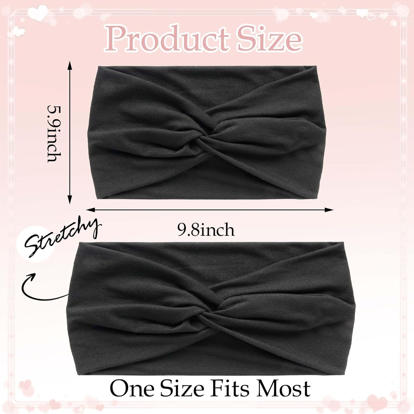 Bandana Headbands for Women Wide Boho Headband Solid Color Knotted Turban Head Bands Soft Hair Wraps Black Head Scarf Fashion Turban Hairband Cute Scarf Headband For Women’s Hair Accessories