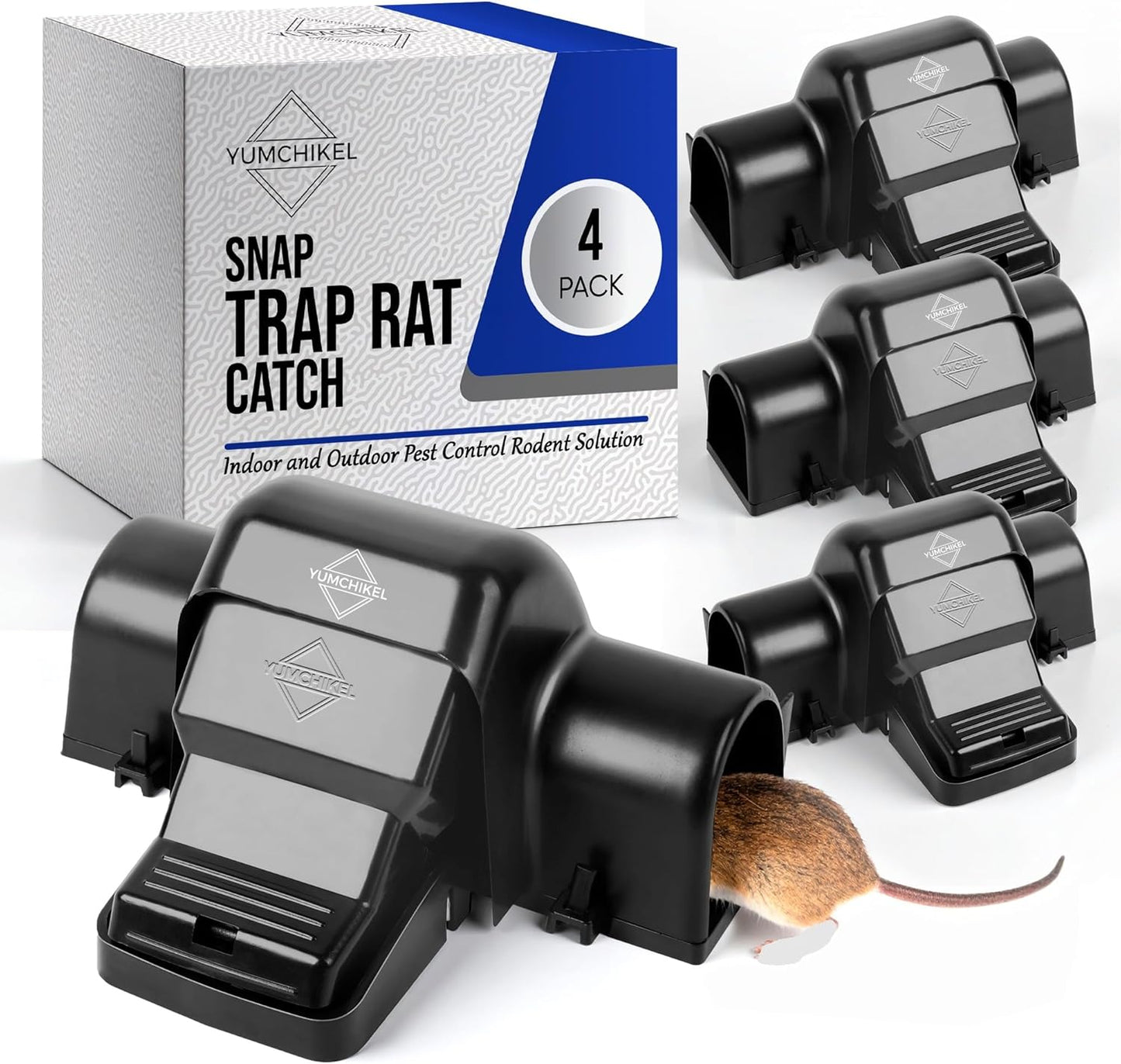 Rat and Chipmunk Traps. Prevents Accidental Triggering with Dual Tunneled Design. Covered Snap Traps, Reusable, Pest Control for Rats,Outdoor Indoor & Use 4 Pack (4)