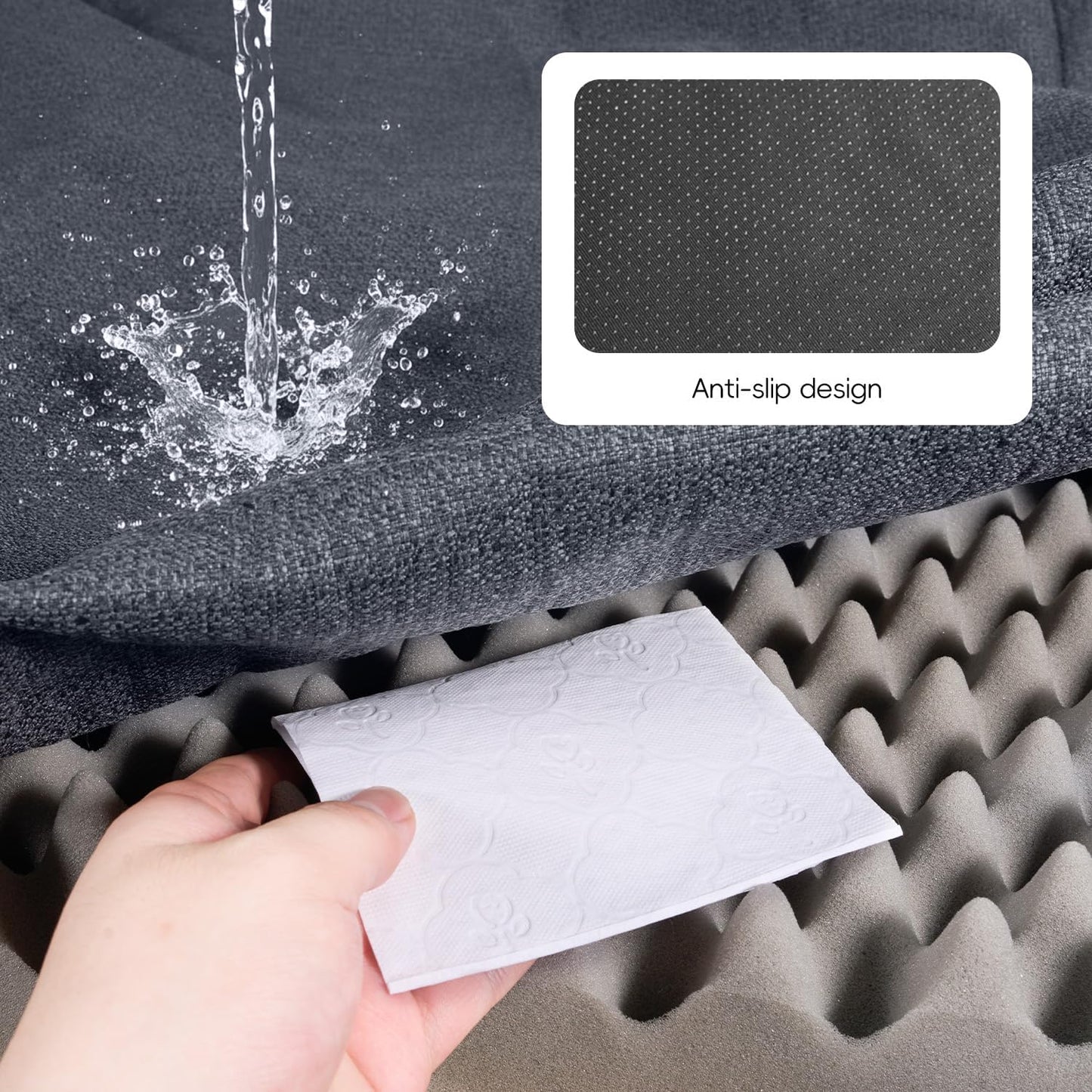 Sytopia Orthopedic Sofa Dog Bed for Extra Large Dogs, Waterproof Foam Pet Couch Bed with Sides, Egg Crate Foam, Removable Washable Cover, 42x30 Inch, Dark Grey