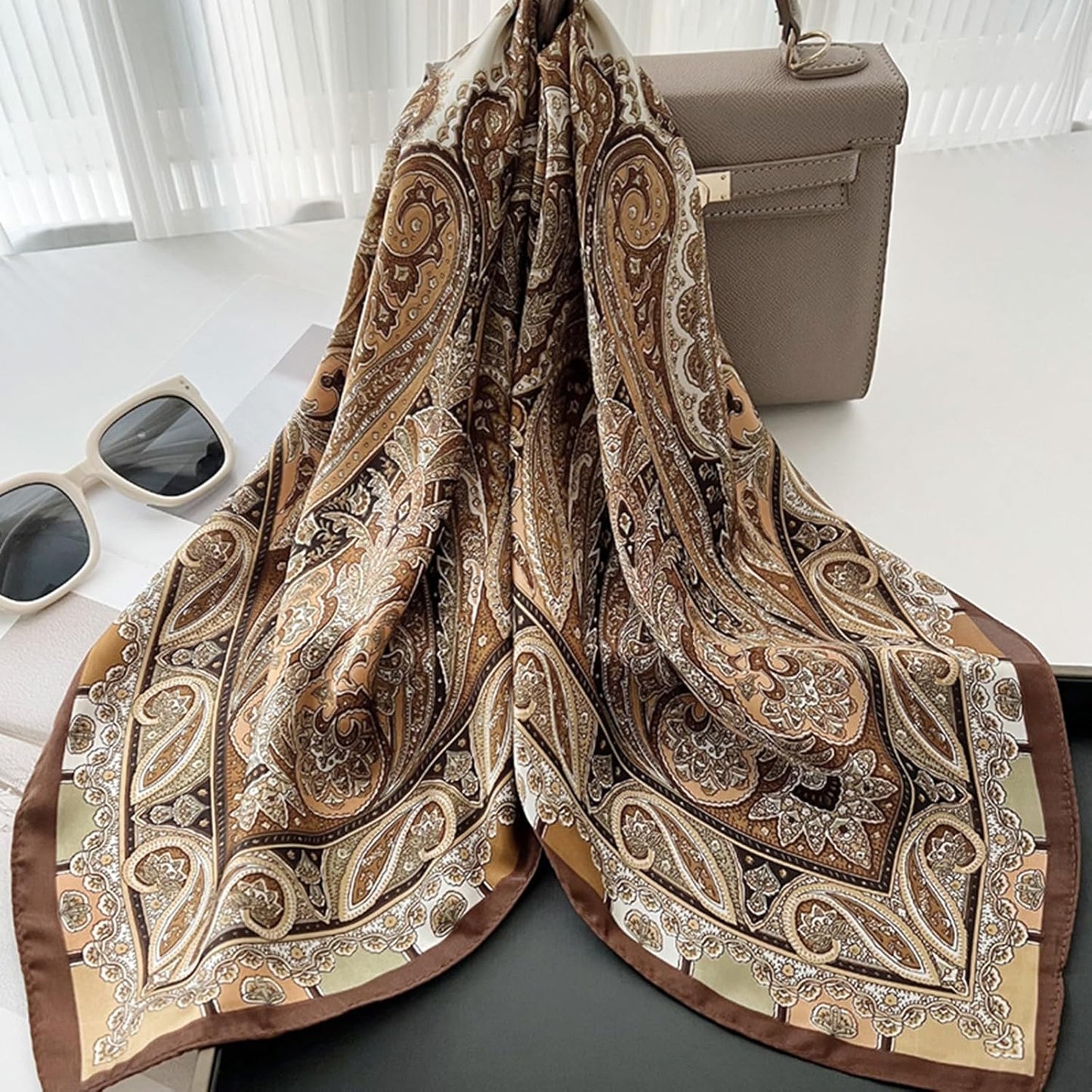 Sumolux Head Hair Scarf for Women Like Satin Silk Scarf Bandana Hair Wrapping Night Large Square Scarves 27.5"