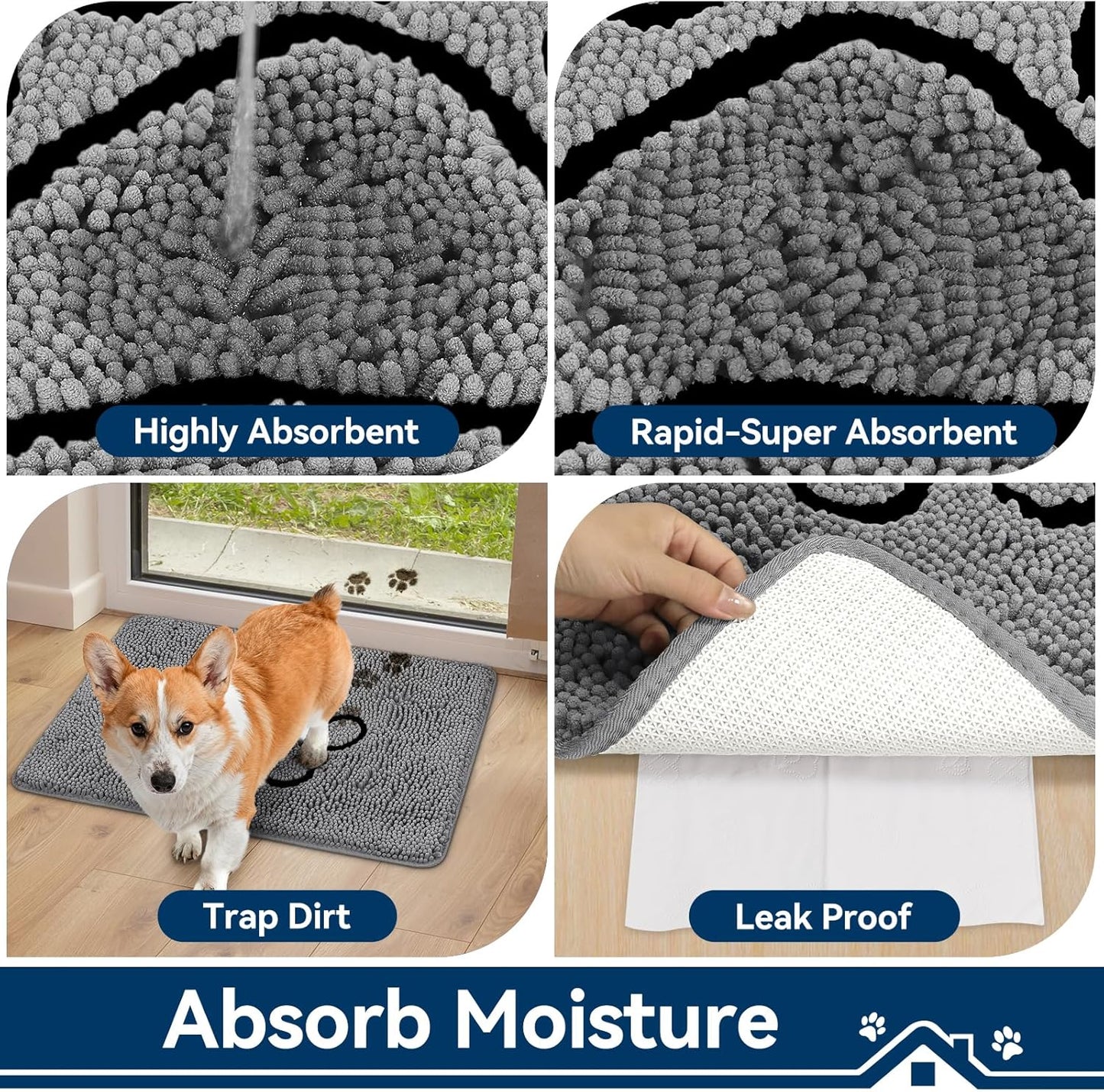 Bcoimo Super Absorbent Dog Door Mat, 30"*20" Anti Slip Mat for Muddy Paws, Pet Rugs for Dirty Paws Washable That Absorbs Moisture and Dirt, for Dog Cage and Pet Resting Carpet