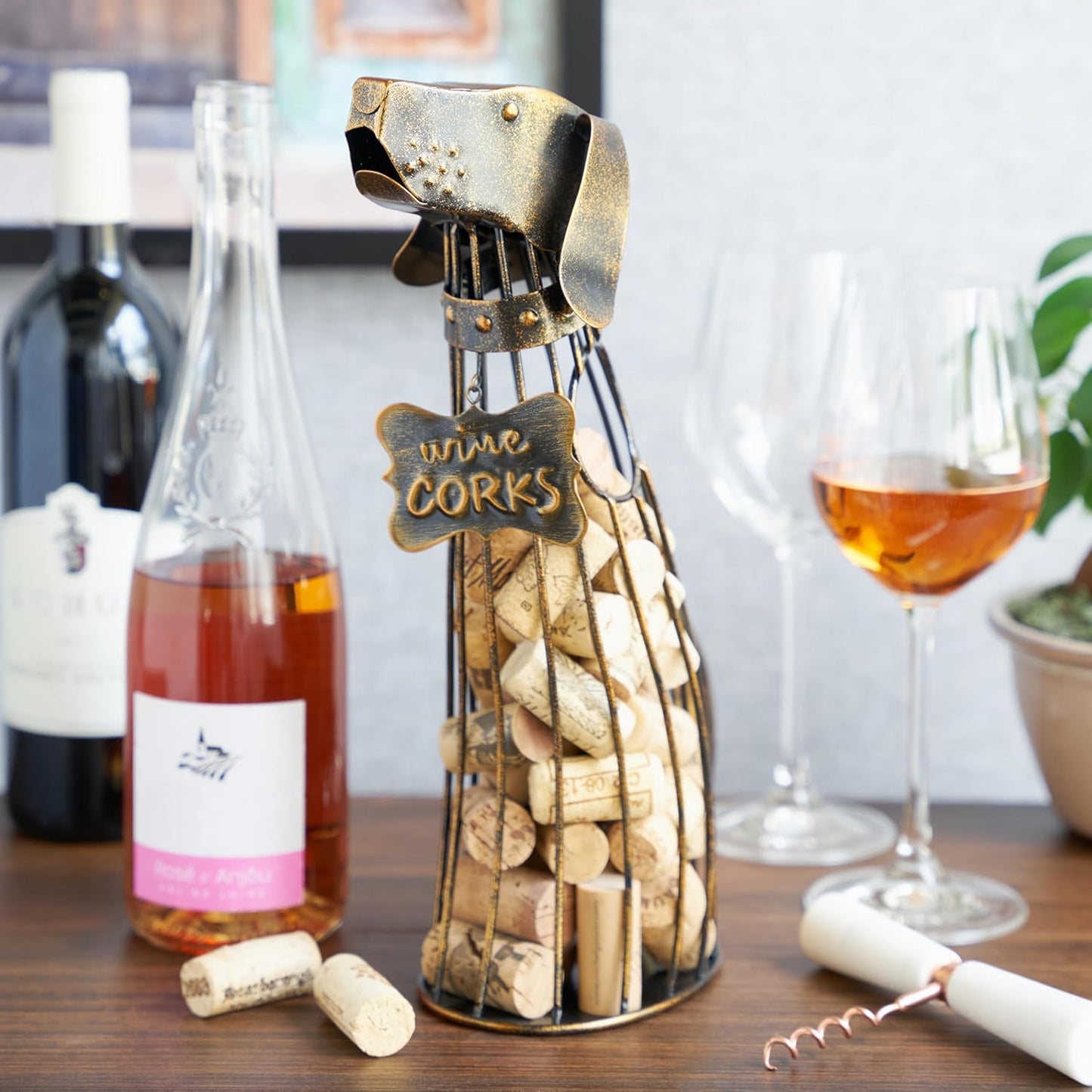 True Dog Wine Cork Holder Decorative in Metal with Bronze Finish, Corks Display Holders, Home Bar Accessories, Kitchen and Dining Room Decor, Set of 1