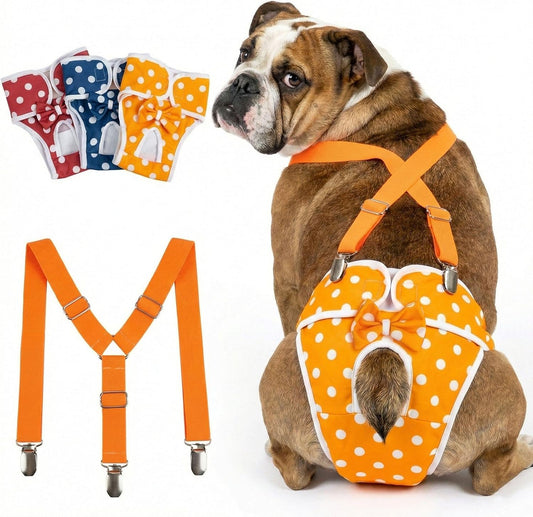 Washable Female Dog Diapers with Adjustable Suspenders, Anti-Slip Dog Period Panties That Stay On, Reusable Incontinence Nappies for Heat & Senior Care, Highly Absorbent 3 Pack, No Leak