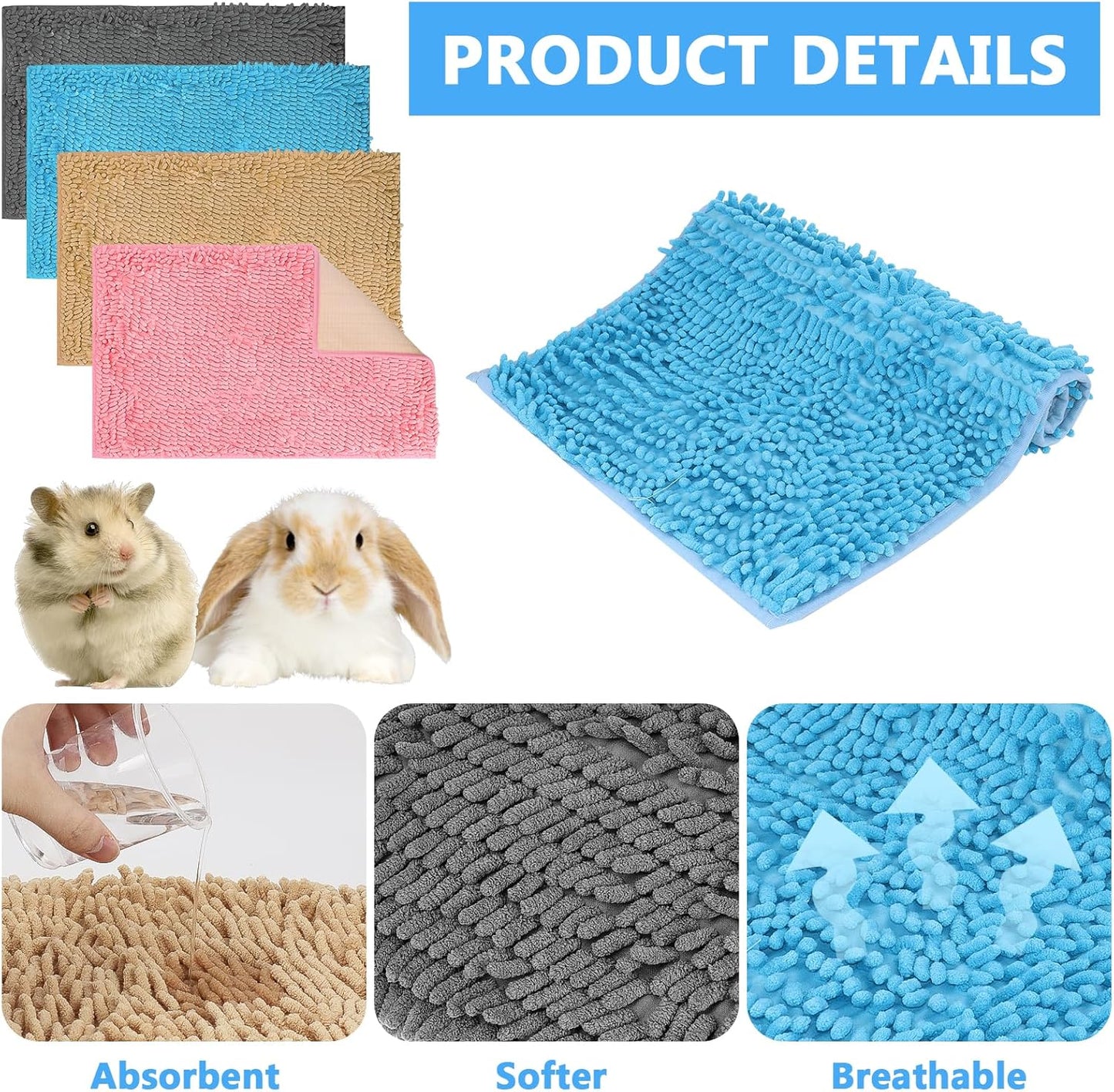 8 Pack Guinea Pig Cage Liner, 16x24 Inch Washable Fleece Bedding Pee Pads, Non-Slip Reusable Training Pad Animal Sleeping Bedding Mat for Bunny, Rabbit, Hamster, Chinchilla Cage
