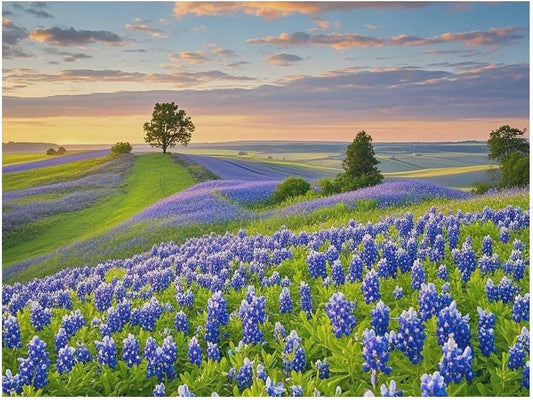 Dog Food Mat Pet Leather Tablecloth Texas Bluebonnets Scenery Pet Feeding Mat Anti-Slip Dog Bowl Mats Absorbent Pet Placemats for Dogs Protect Floor Dogs Pad for Food and Water