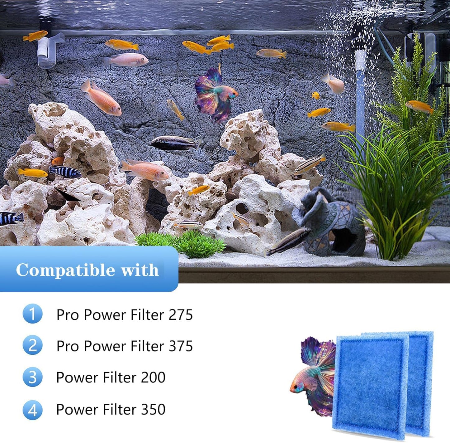 Aquarium Filter Cartridge 4 Pack Rite-Size C Filter Replacement Cartridges Compatible with PRO Power Filters 275/375 /Power Filters 200/350