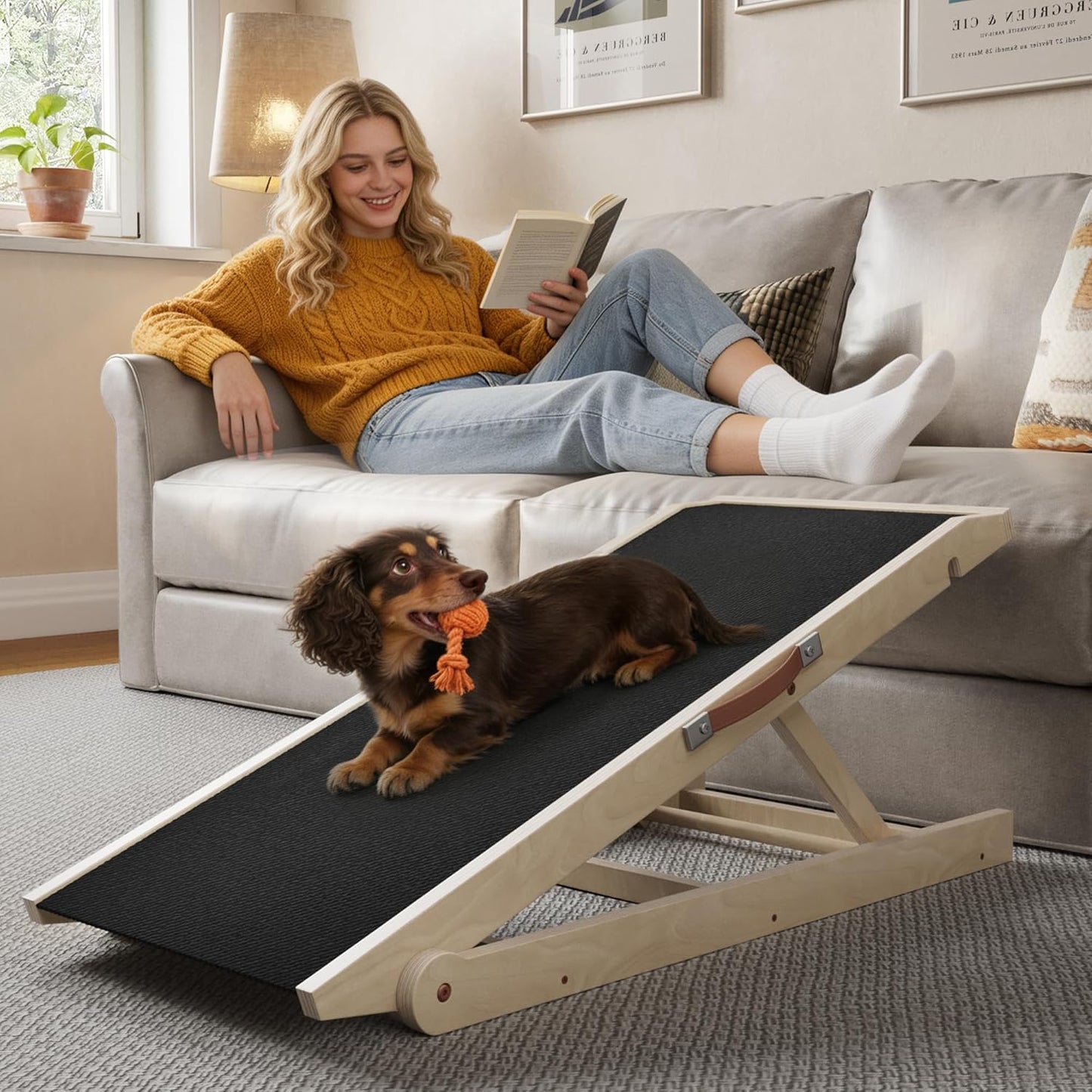 Dog Ramp for Couch Low Incline, Small Dog Ramp for Bed with Adjustable Slope, Non-Slip Rubber Walking Surface, Pet Ramps for Small Dogs Dachshund Corgi - 40 Inch