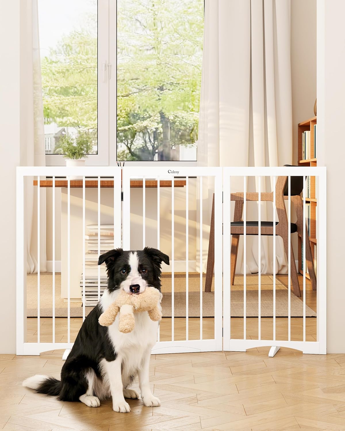 32" Extra Tall Freestanding Dog Gate, Foldable Pet Gate for Doorways Stairs Hallways, 3-Panel Dog Fence with Support Feet for Stability, Folding Puppy Gate Easy to Carry No Drilling 54"x32"