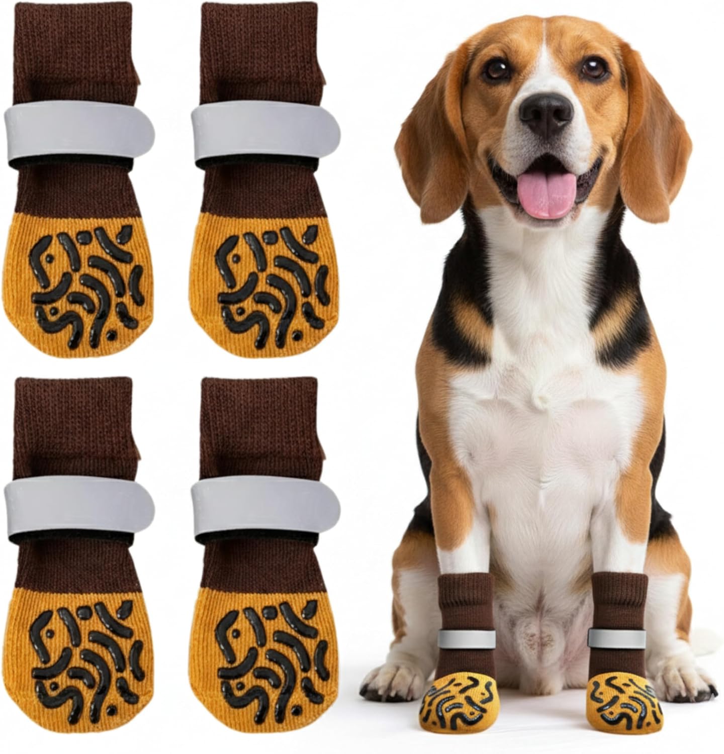 Double Sides Non-Slip Dog Socks to Prevent Licking Paws - Anti-Slip, Strong Traction for Paw Protector, Senior Dogs, Hardwood Floors, Dog Booties with Extra Thick Grippy Socks - Size Medium (4 Socks)
