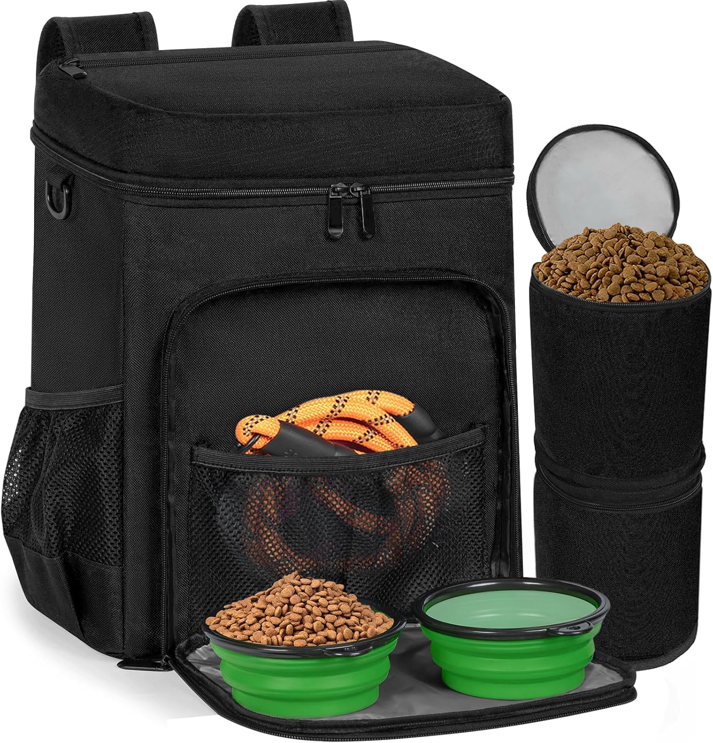 ANILD Dog Travel Backpack - Airline Approved Double-layer Pet Travel Bag Accessories with 2 Food Storage Bag and 2 Foldable Silicone Bowls for Hiking & Camping