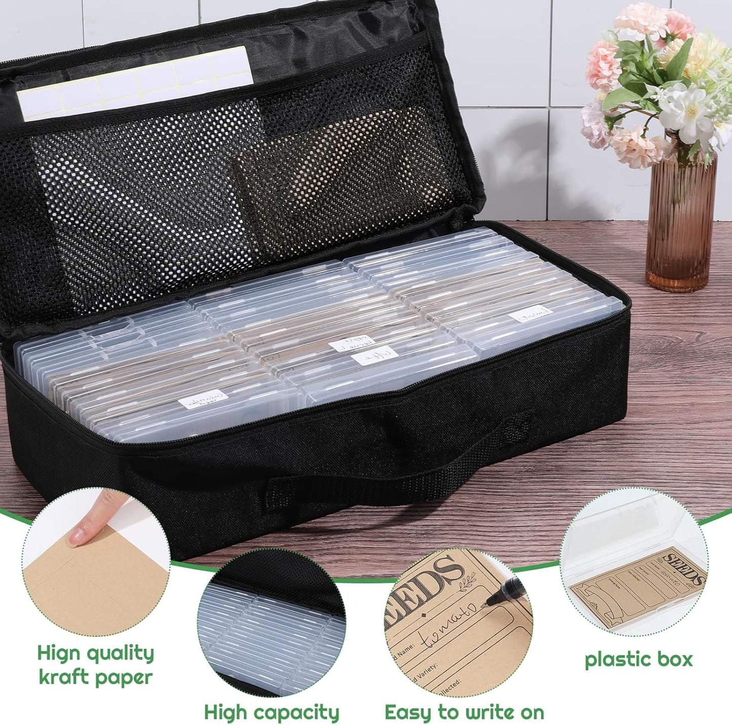 27 Slots Seed Storage Organizer Box, Garden Seed Packet Organize with 90 Pcs Seed Envelopes & Label Stickers, Gardening Seed Keeper Set for Flower Vegetable Plants Garden
