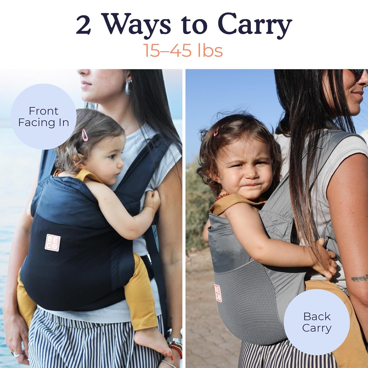 Beco Fly Lightweight Baby Carrier - Compact, Foldable & Ultralite Toddler and Baby Backpack Carrier with Carry Bag, Front & Back Carry in The Hip-Healthy “M”-Position (15–45 lbs) - Black