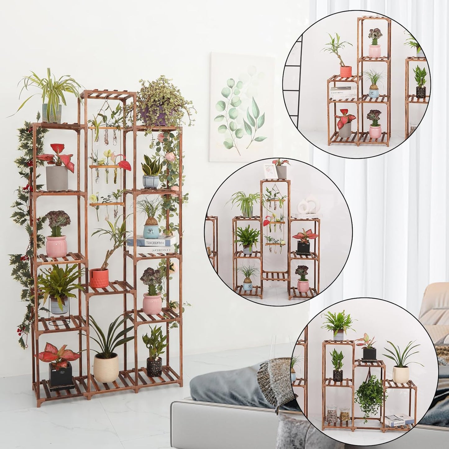 XXXFLOWER Plant Stand Indoor Outdoor 13 Tiers Wood Plant Shelf for Multiple Plants ，Large Plant Rack for Window Garden Balcony Patio Porch Living Room
