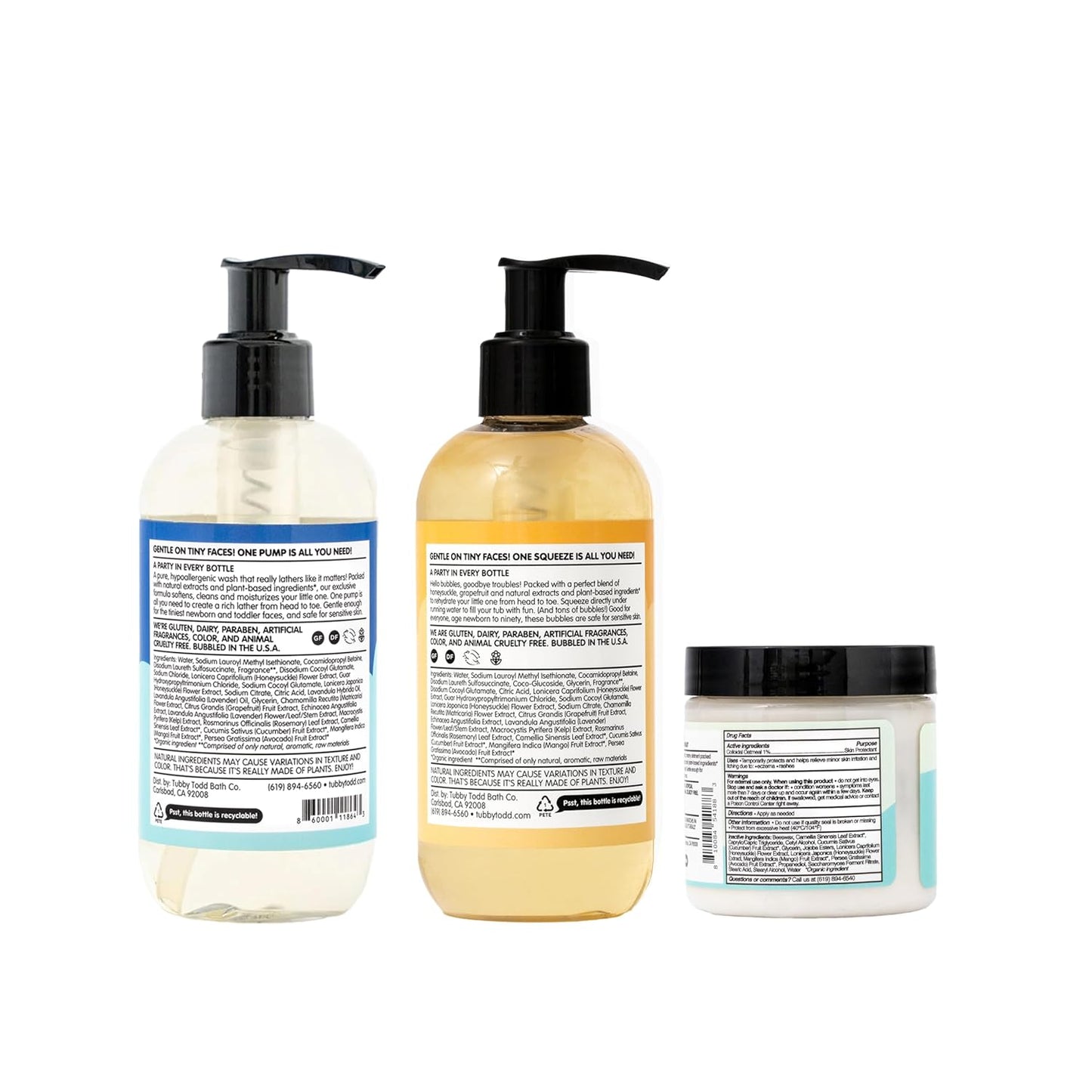 TUBBY TODD Essentials Baby Bath Gift Set – 8.5oz Hair+Body Wash, 8.5oz Bubble Bath & 3.5oz All Over Ointment