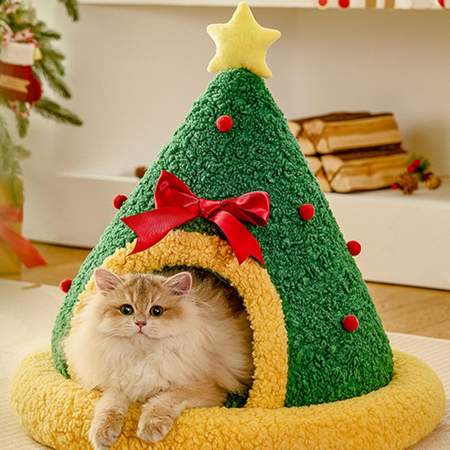 Winter Warm Cats Bed Christmas Theme Soft Foam and Removable Cover Shelter House Rest Bed for Small Animal Home Decors Festival Pet House