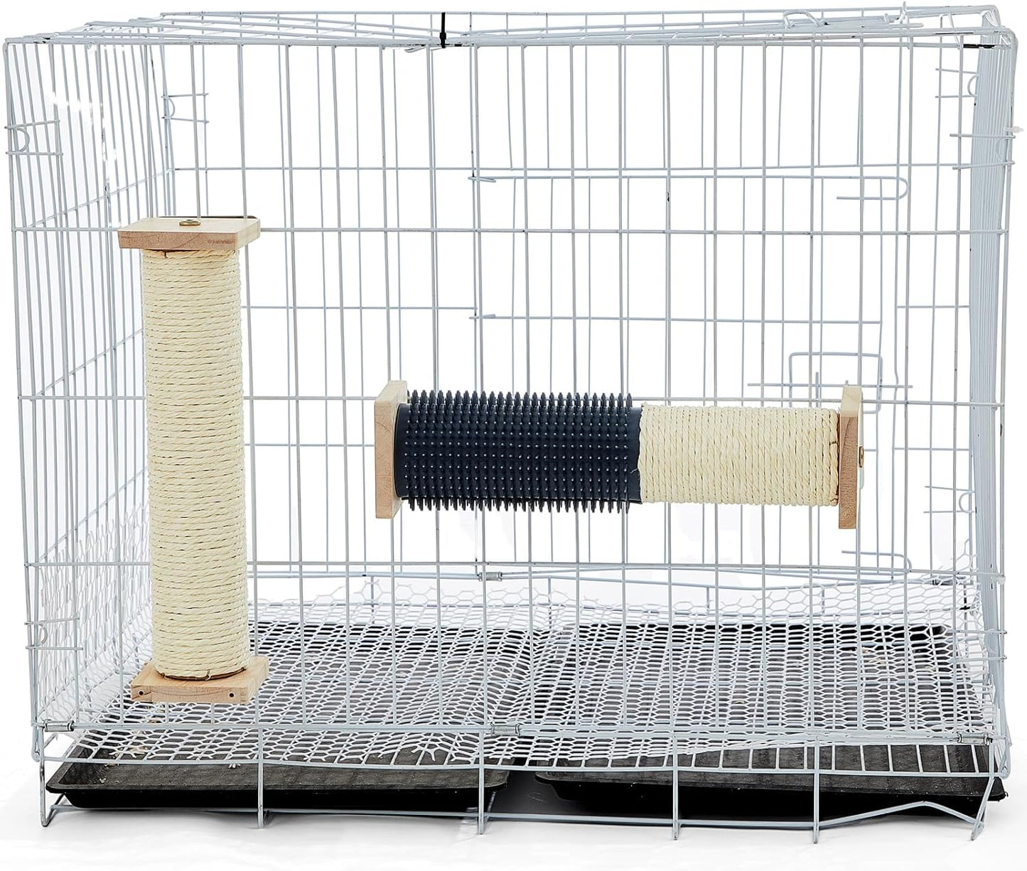 Aliceset 3 Pack Cat Scratching Post for Crate Cage 13 Inch Wooden Sisal Cage Mounted Scratching Post with Self Groomer and Massager for Grinding Claws and Climbing