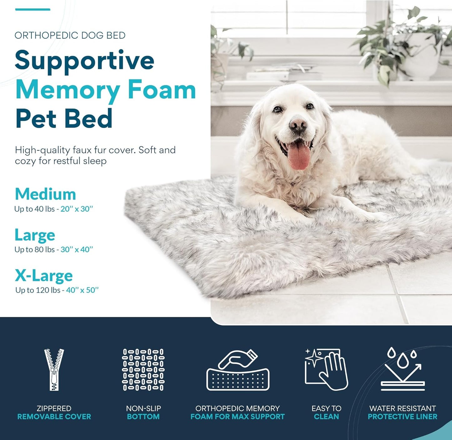MAVERICK Premium Dog Bed, Orthopedic Dog Bed with High-Grade Memory Foam, Luxurious Faux Fur Sleep Surface, Water-Resistant Liner, Removable & Washable Cover, Non-Slip Bottom for Comfort & Support