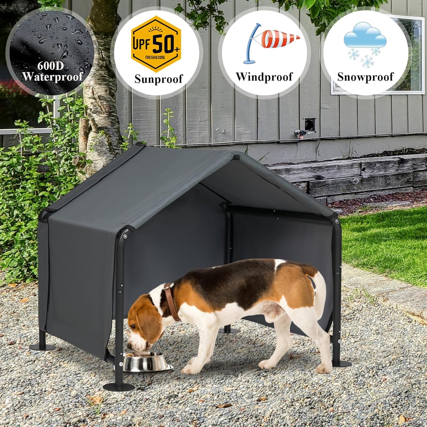 Dog Shades for Outside - Outdoor Dog Kennel for Small Dogs, 29.5”x25.6”x25.6” Outdoor Sun Rain Canopy Pet House, Waterproof Pet Canopy Shelter for Small Animals with Ground Nails