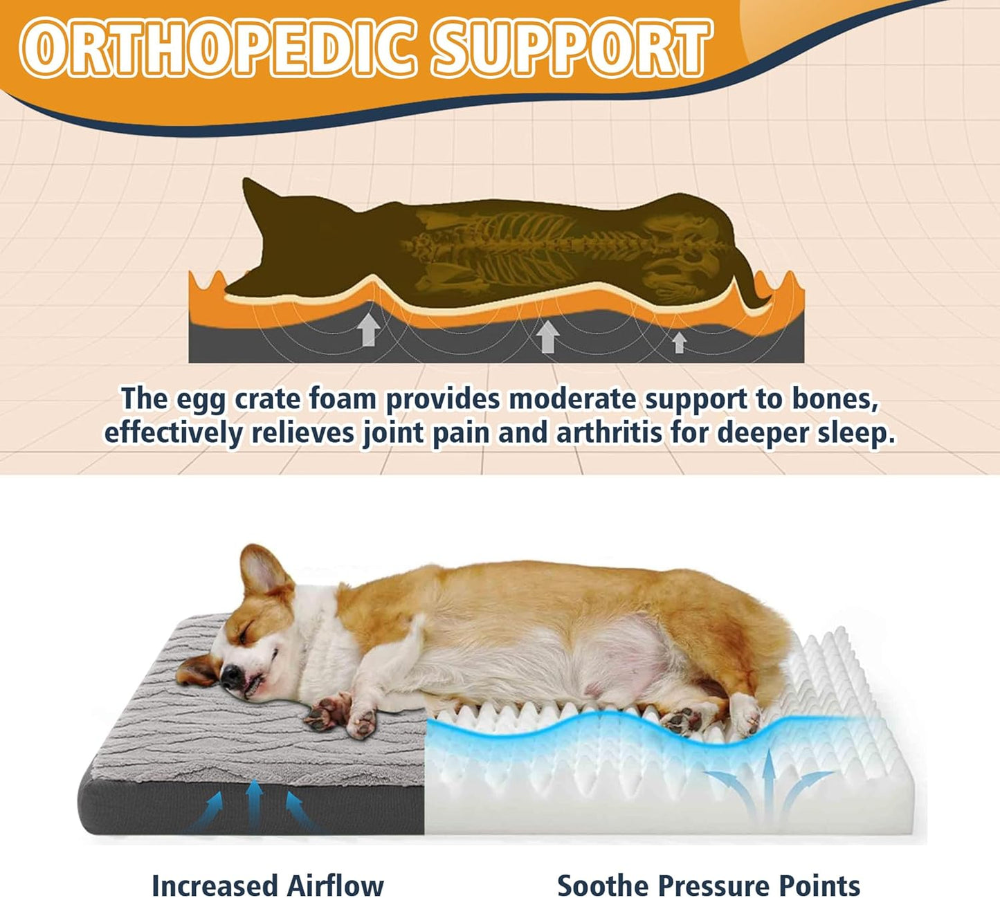 XL Orthopedic Dog Bed - Waterproof Plush Pet Mattress with Removable Washable Cover and Non-Slip Bottom, Memory Foam Dog Bed for Crate, 41"x27" Grey