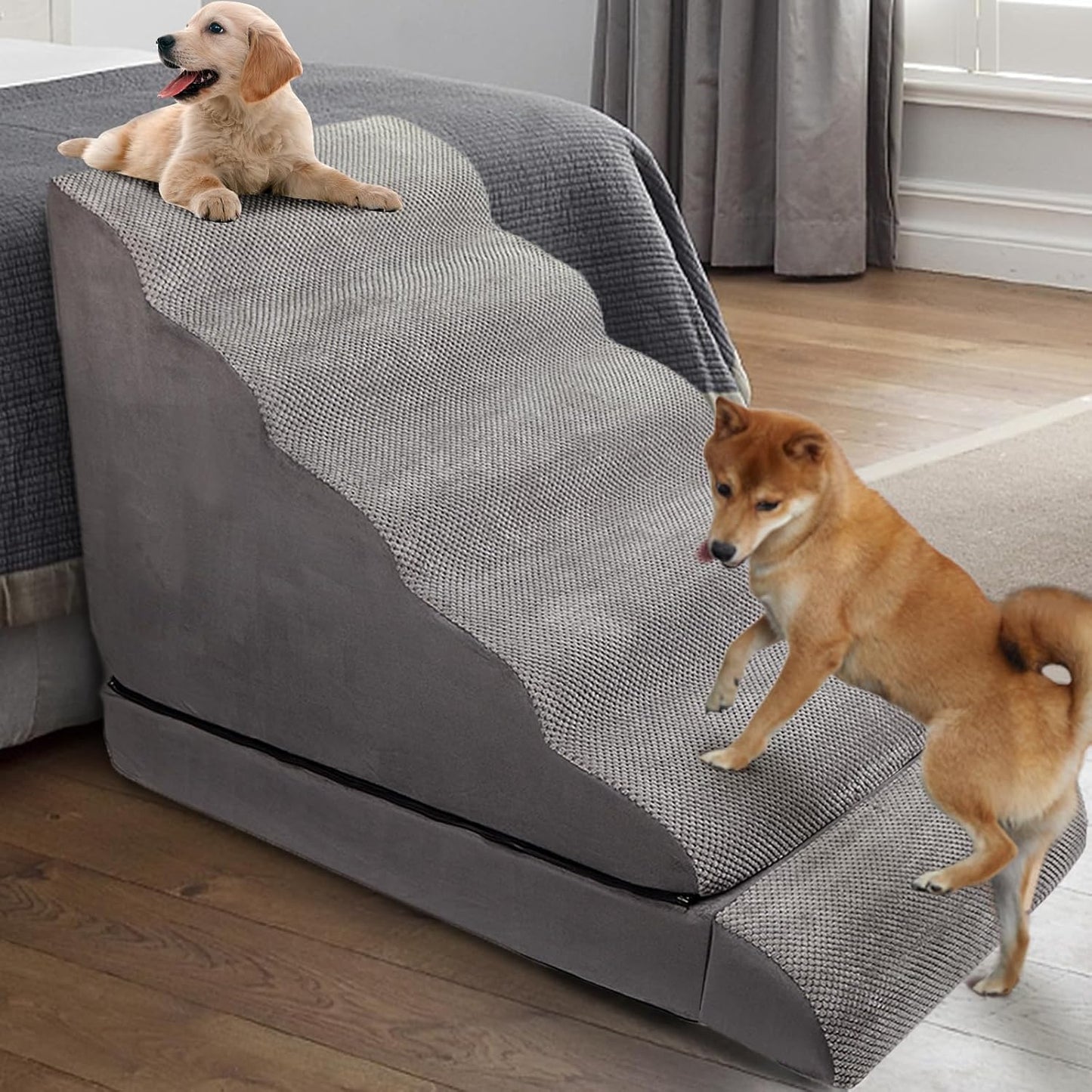 Dog Stairs for High Beds 30-36 inches Tall, 6-Step Pet Stairs/Steps for High Bed 32-36 inches for Small Large Dogs, Dog Ramp for Bed, Foam Dog Steps for Beds for Old Dogs/Cats, Grey
