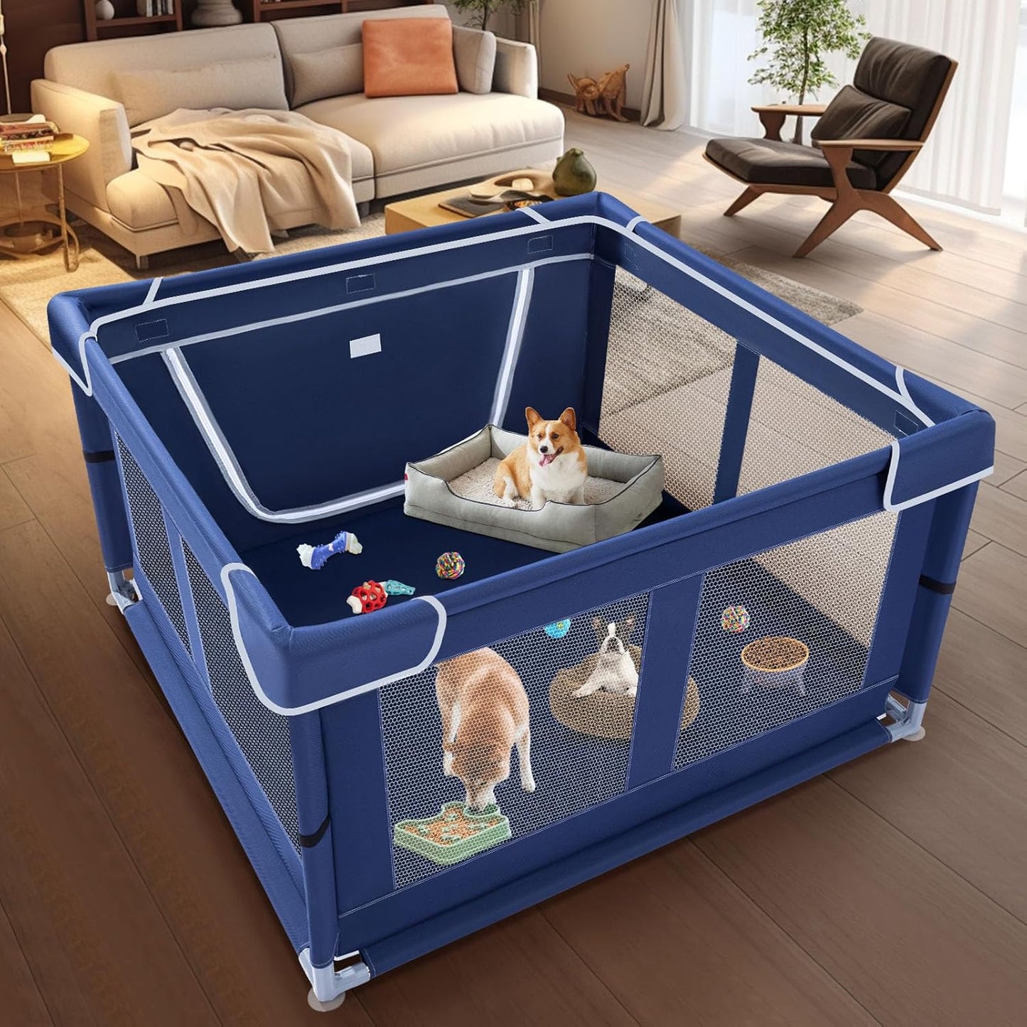 42x42 Inches Puppy Playpen with Gate, Dog Playpen for Puppies or Small Dogs, DogFence Pet Playpen for Indoor & Outdoor, Sturdy Safety DogPen with Thickened Fabric, High-Strength Nylon Wire Mesh