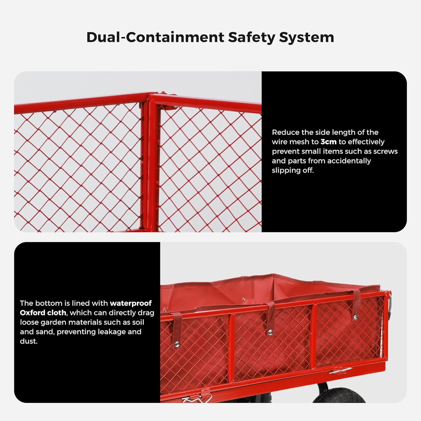 SUNNYFEEL 500 Lbs Capacity Heavy Duty Mesh Steel Garden Cart,Folding Utility Wagon with Removable Side Nets, Non-Slip Rubber Base, Red,Upgraded Version
