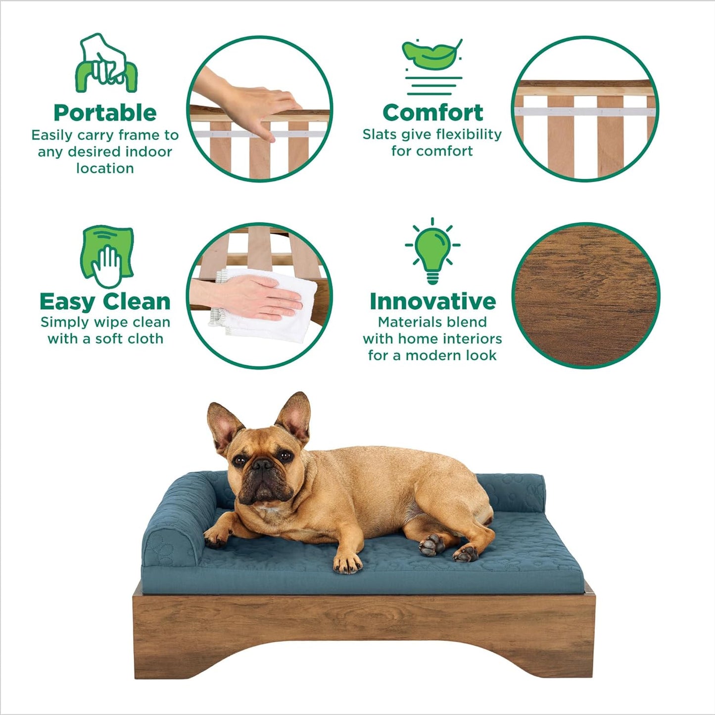FurHaven Elevated Dog Bed for Medium Dogs, Mid-Century Modern Style with Flexible Slats & Non-Slip Pads for Comfort & Airflow, Easy Assembly, Raised Pet Bed, Medium, Dark Brown