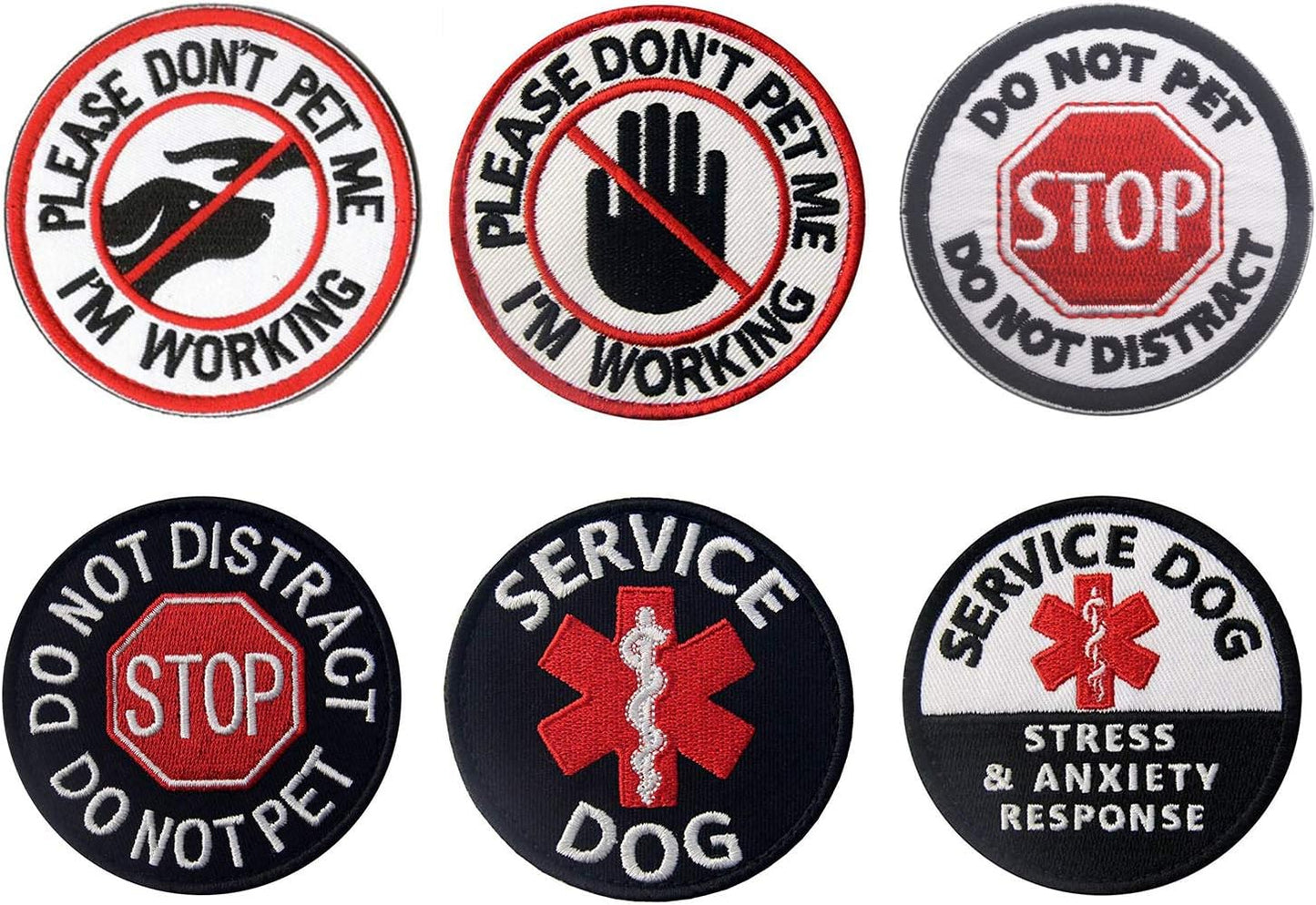 Antrix 6 Pcs Service Dog Please Don't Pet Me I'm Working in Training Do Not Pet EMT EMS Service Dog Stress & Anxiety Response Hook & Loop Emblem Badge Patch for Medium and Large Dogs