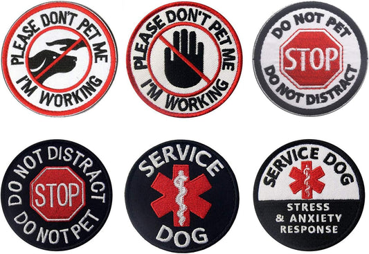 Antrix 6 Pcs Service Dog Please Don't Pet Me I'm Working in Training Do Not Pet EMT EMS Service Dog Stress & Anxiety Response Hook & Loop Emblem Badge Patch for Medium and Large Dogs