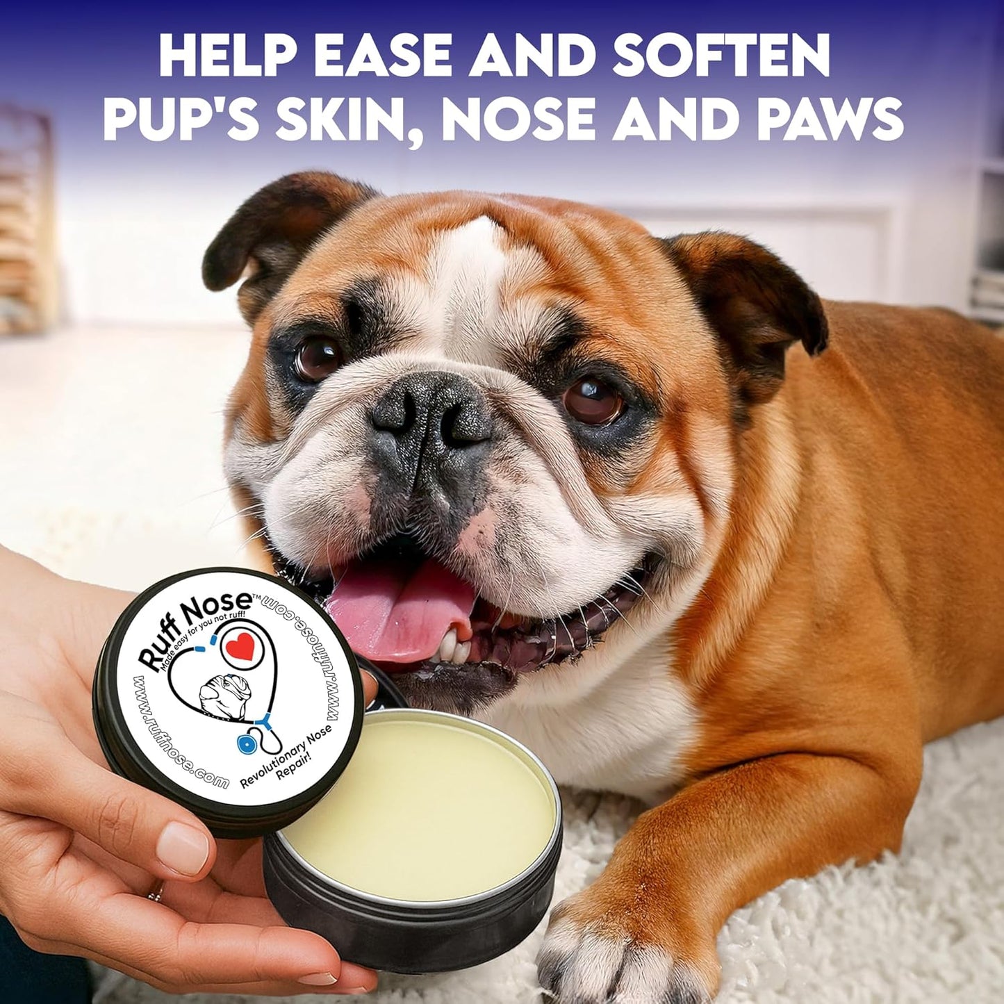 Dog Nose & Paw Balm (4 oz) - RuffNose Natural Moisturizer with Shea, Coconut & Cocoa Butter - Helps Condition Dry, Rough Paws and Noses - Suitable for Daily Use, All Breeds - Made in The USA