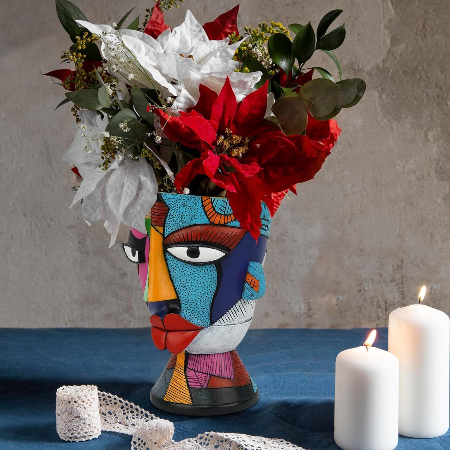 Abstract Face Planters Pots Head 7.8 Inch with Drainage - Decorative Plant Pots Retro Rainbow Design, Cute Unique Planter for Succulents/Snake Plants/Cactus Indoor & Outdoor