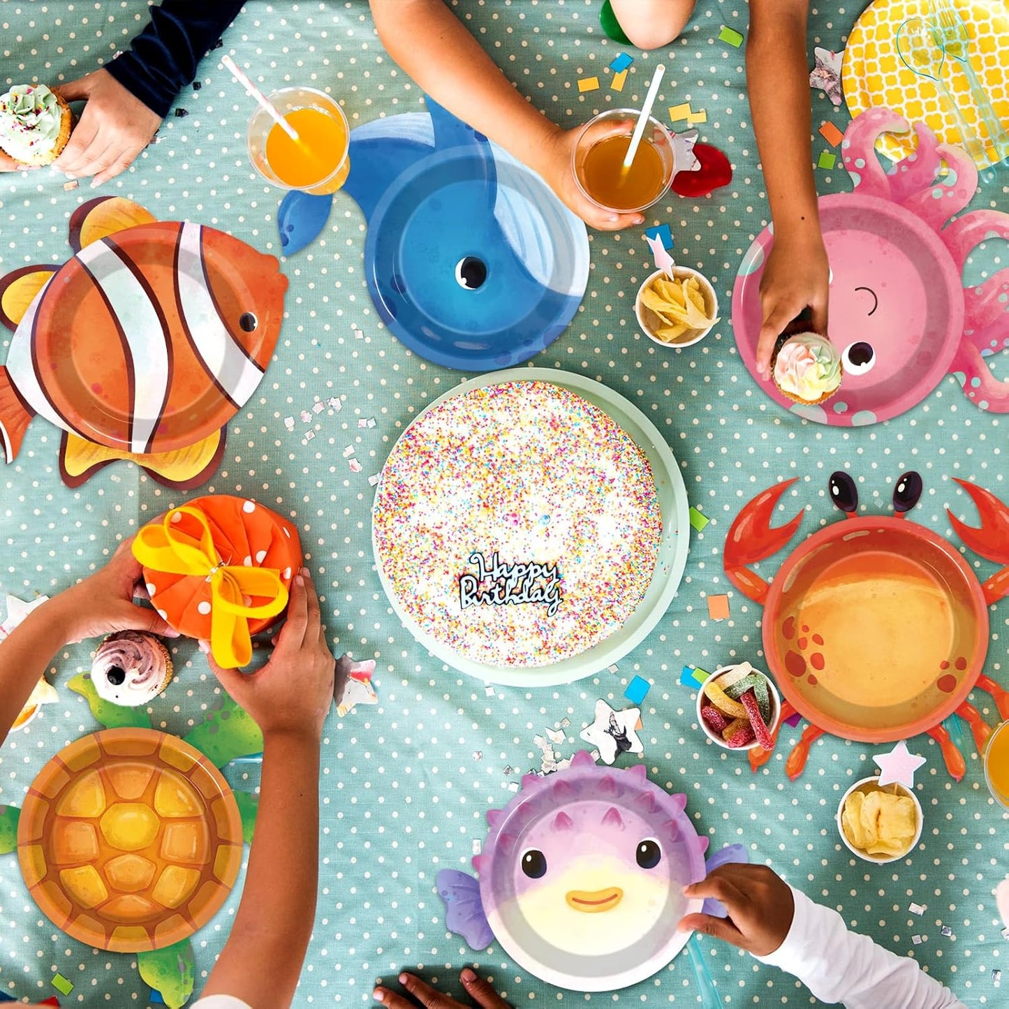 48Pcs Ocean Animal Shaped Paper Plates Under the Sea Party Supplies Sea Animal Tableware 7In Underwater Dinner Plates for Boys Girls Marine Animal Birthday Party Baby Shower Decorations