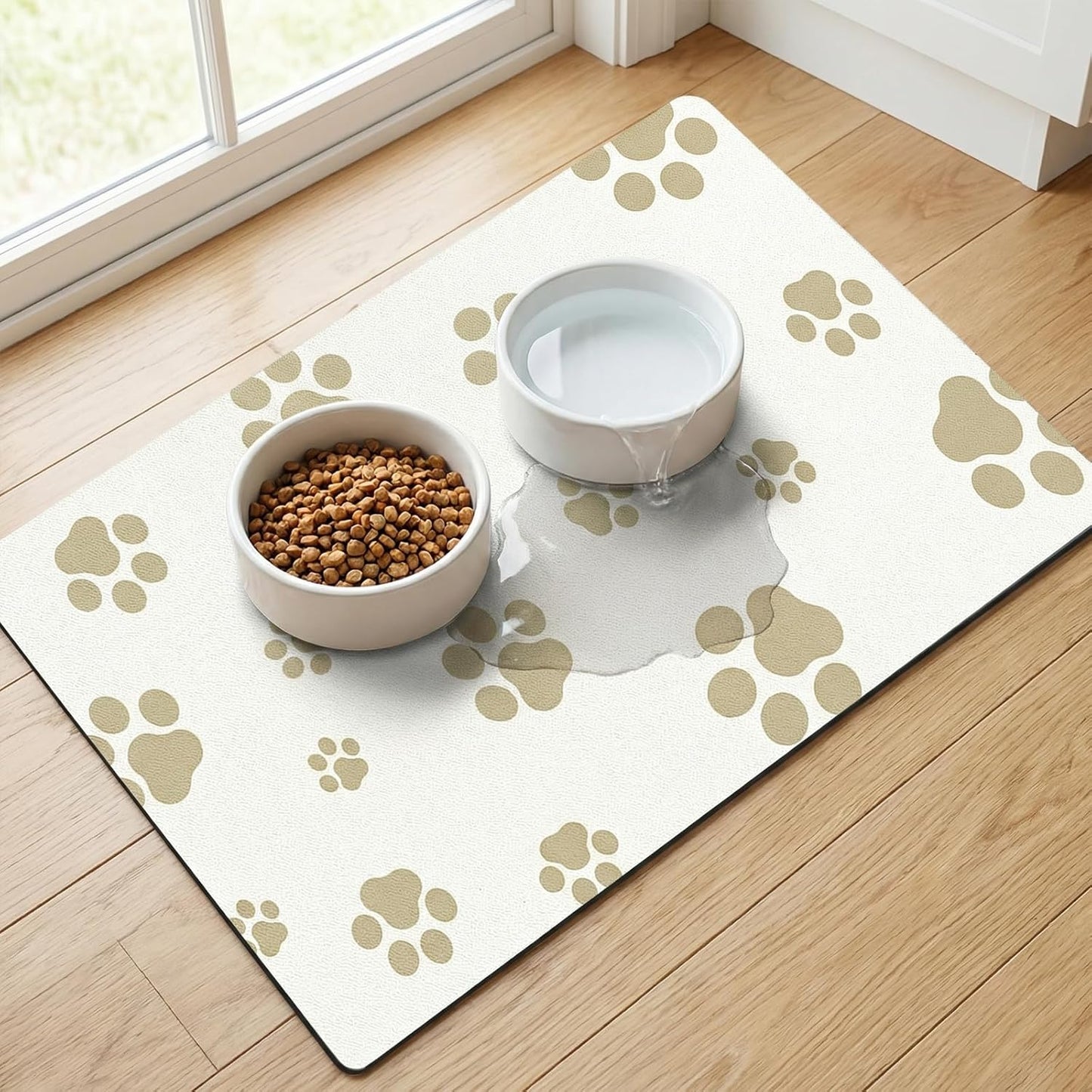 Pet Feeding Mat Dog Cat Food Mat Absorbent No Stains Quick Dry Rubber Bottom Anti-Slip Water Bowl Mats Easy to Clean for Indoor Pet Placemats Water Dispenser Mat