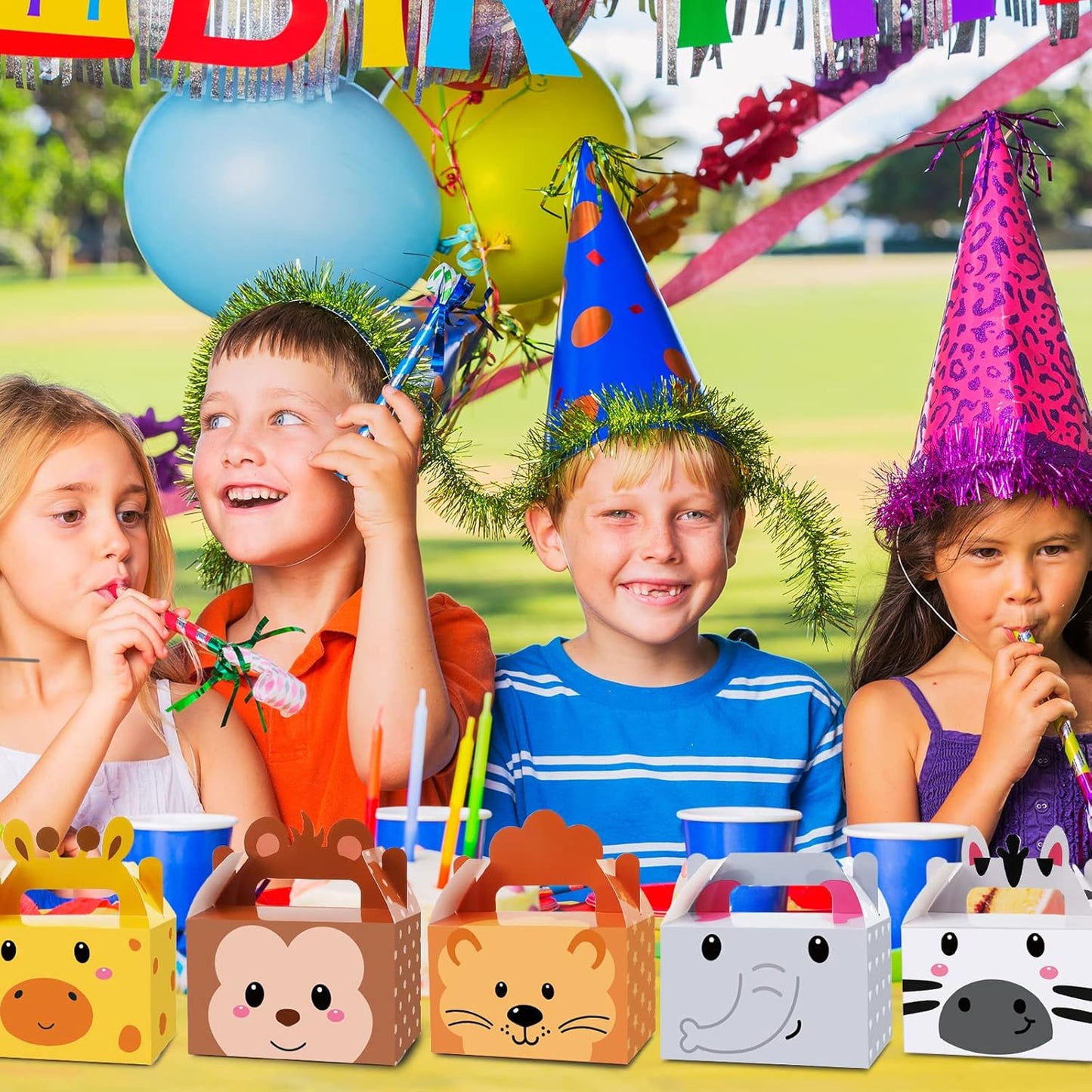 24 Pack Jungle Safari Animals Party Favor Boxes Zoo Animals Theme Happy Birthday Treat Boxes Party Decorations Bags Candy Goodies Gift Boxes for Kids Party Supplies 6 x 3 x 3.5 Inches