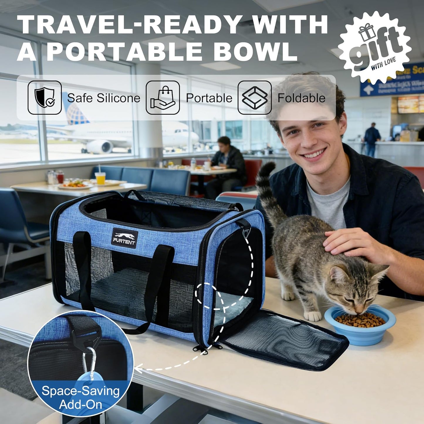 Pet Carrier Airline Approved, Soft Sided Cat Carrier for Small Pets up to 13 lbs, TSA Approved Dog Travel Bag with Foldable Bowl, Portable Soft Sided Pet Carrier for Kittens and Puppies