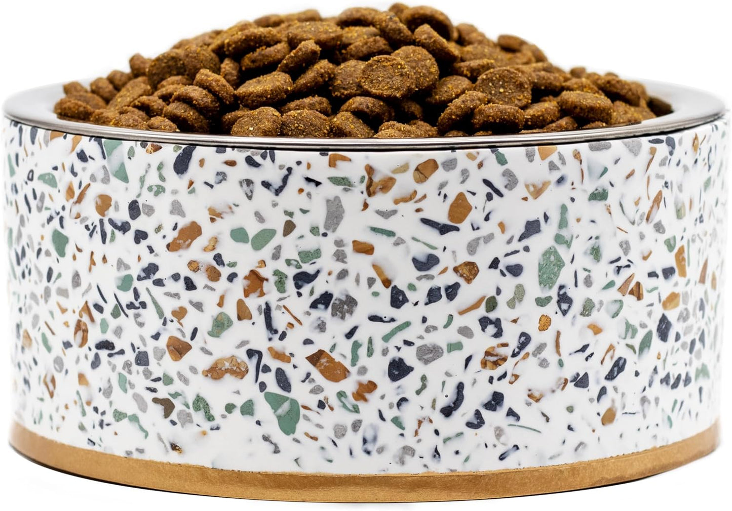 Pet Junkie Terrazzo Single Elevated Pet Bowl Stand with Removable Stainless Steel 16oz Inner Bowl for Small Dog Breed or Cat - Raised Dog Food or Water Station (Small, White)