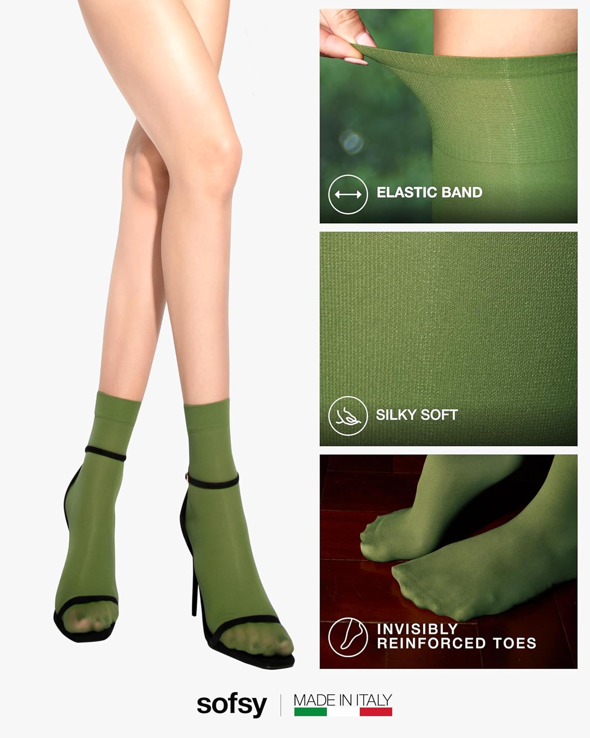 sofsy Italian High-Fashioned Ankle Socks - 40 Den Semi Sheer Nylon Stockings for Women | Durable, Soft, Low-Cut Design