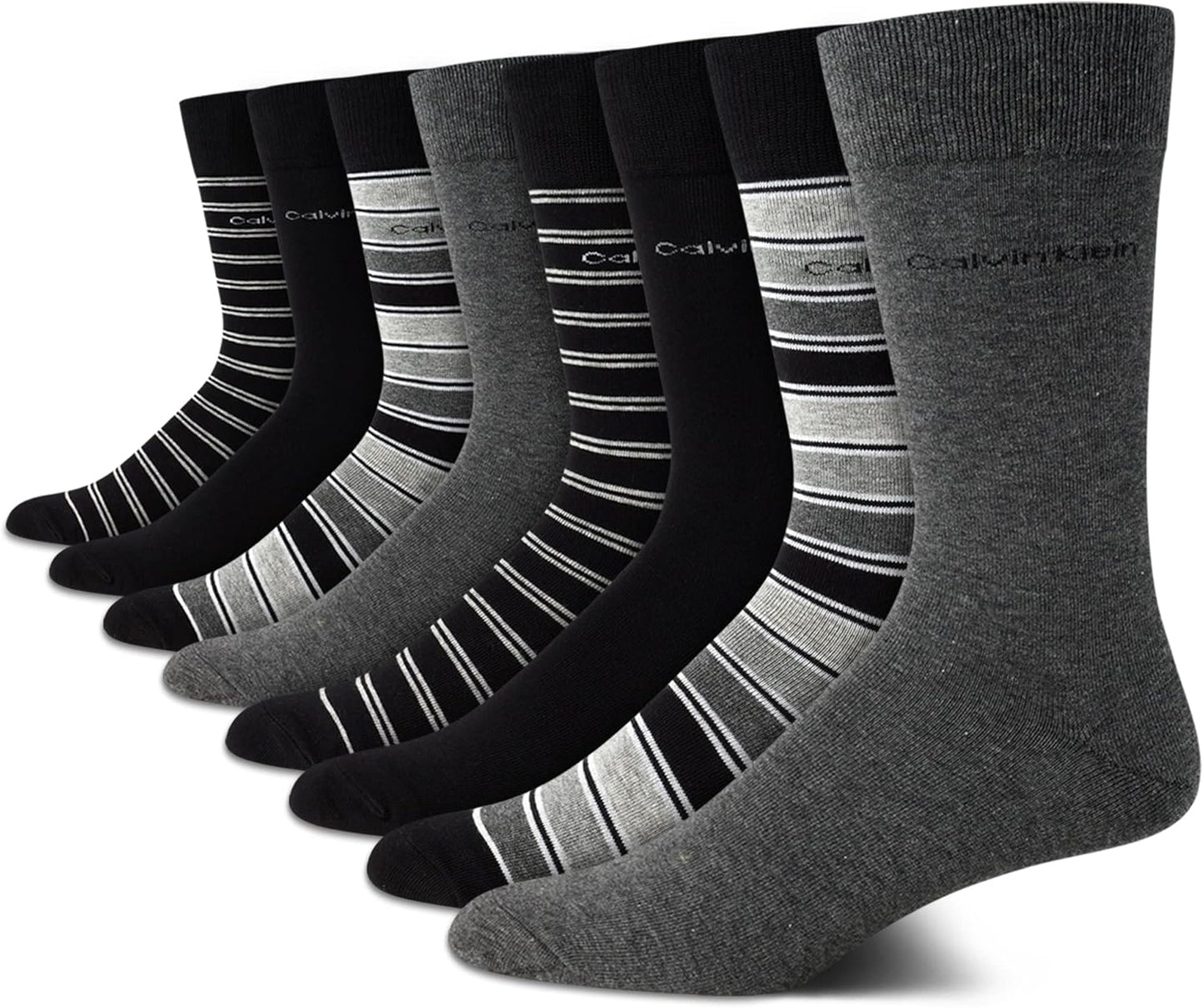 Calvin Klein Mens Dress Socks - 8 Pack Breathable Cotton Blend Work Crew Socks for Men for Casual Business & Formal Wear