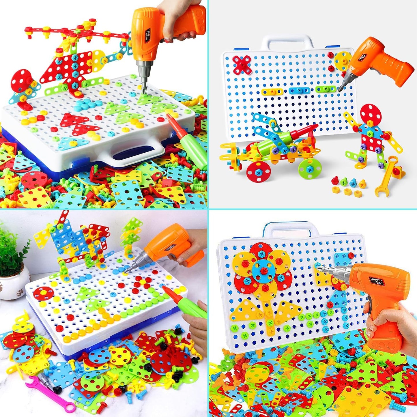 Haifeng 223 Pieces Kid Screwdriver Toy, Greative Drill Set, STEM Building Montessori Play Toolbox, Game Activities Center for Kids Ages 3-10 Years Old