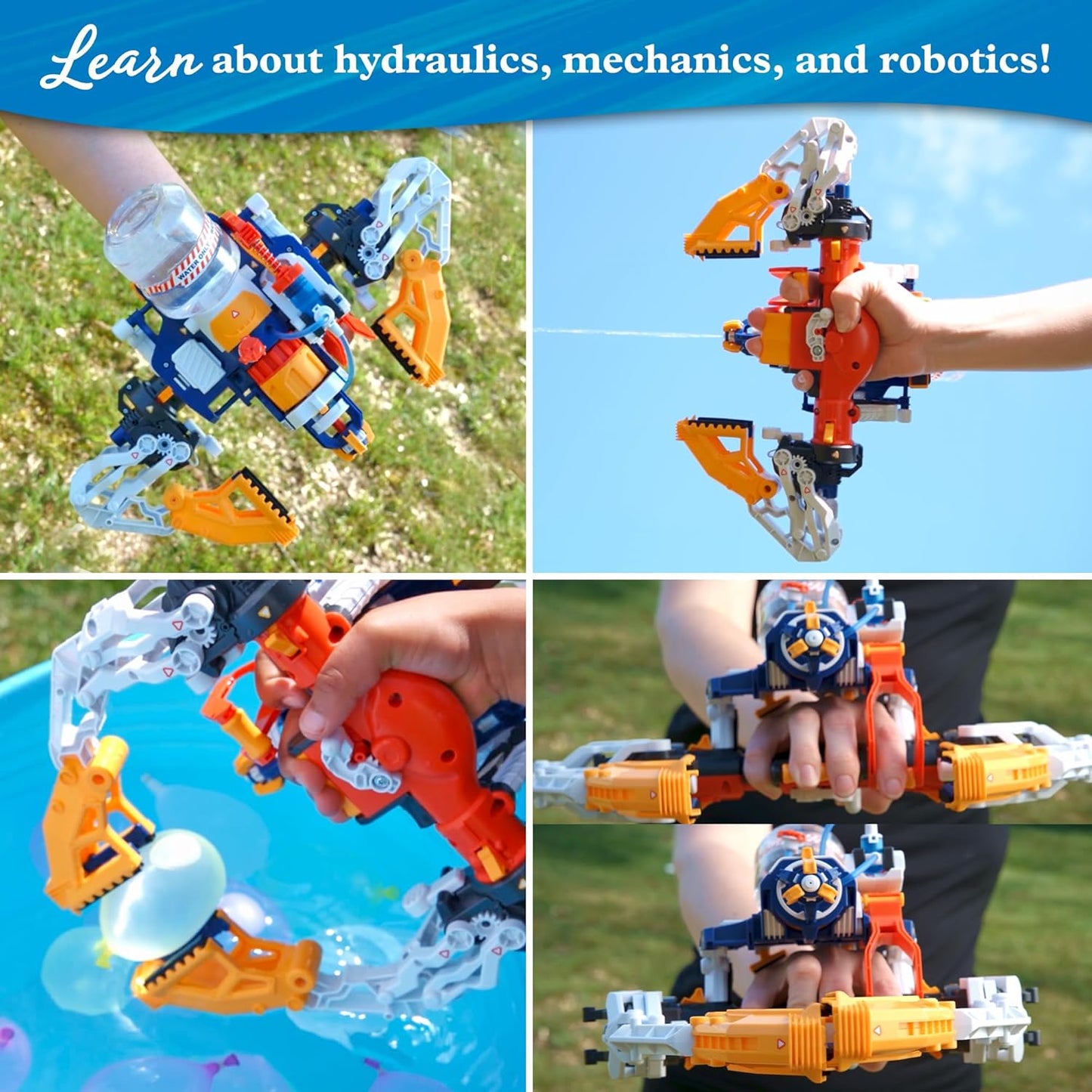 Thames & Kosmos Mega Cyborg Hydro Blaster STEM Experiment Kit, Toy of the Year Finalist - Build a Wearable Hydraulic-Powered Water Toy & Gripper, Shoots Water Up to 20 Feet, Transforms Into 5 Models